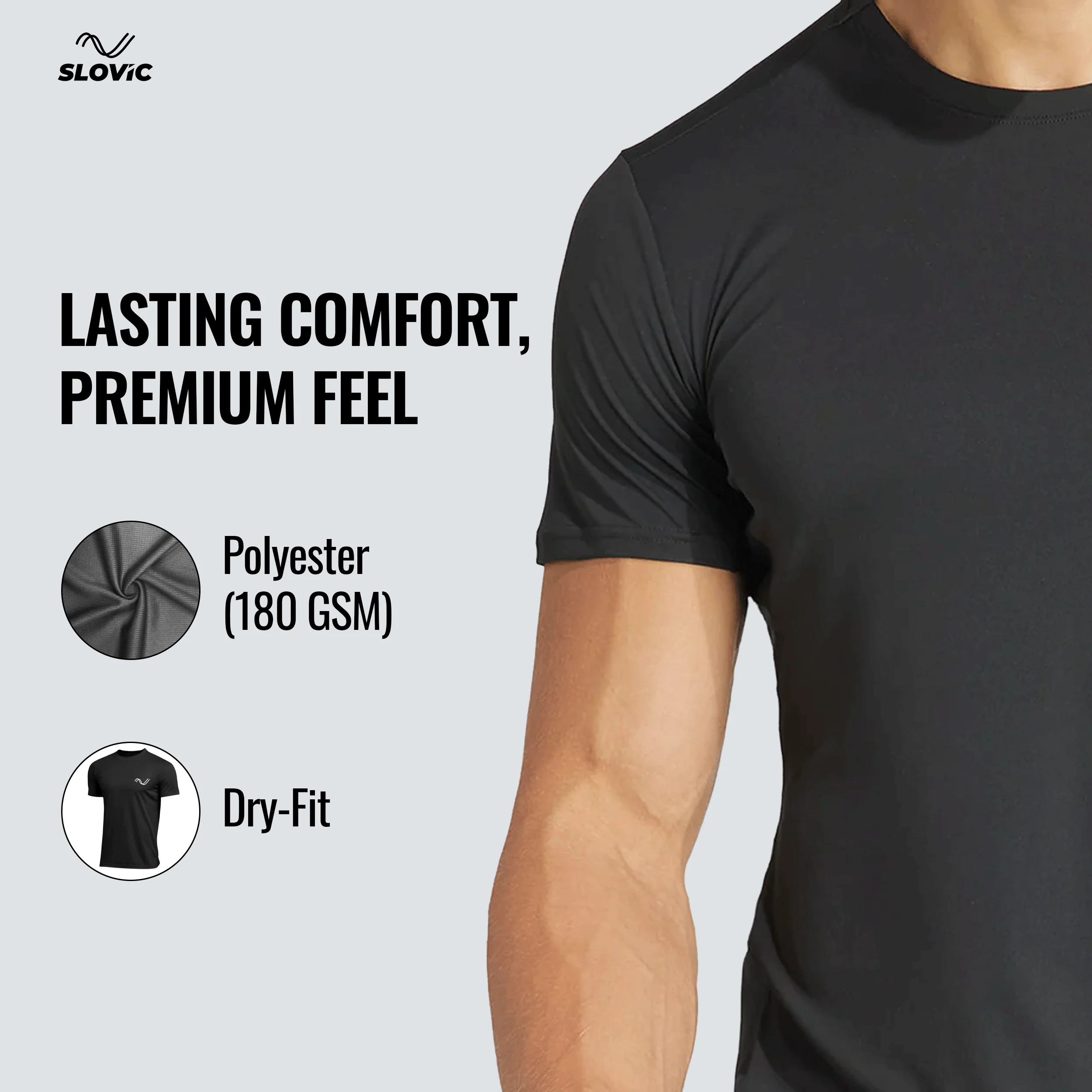 Slovic Dry Fit Gym/Sports T-Shirt for Men & Women | Black | Size - L - Image 5