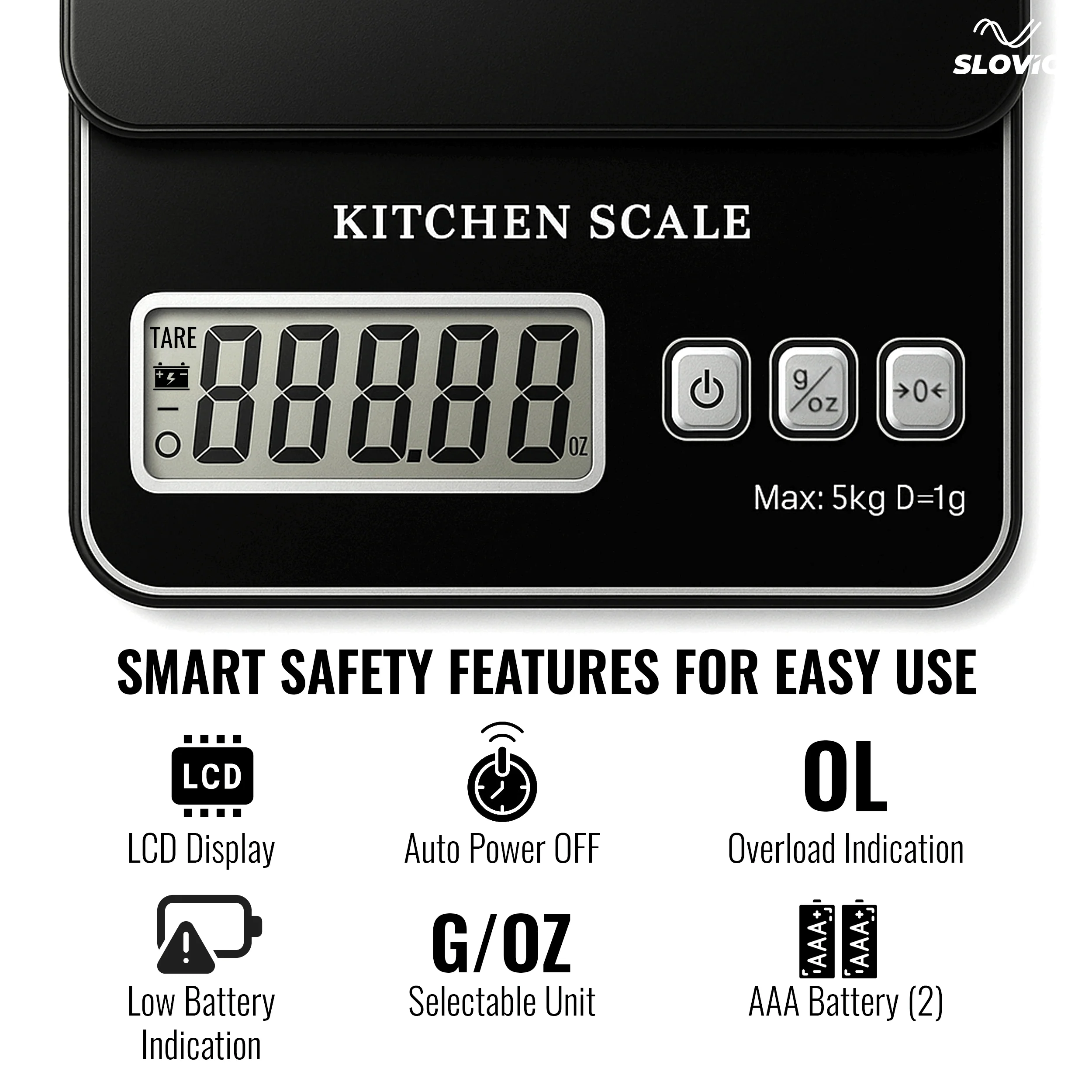 Slovic Easy to Use Digital Kitchen Weighing Scale For Meal Prep– Stylish, Lightweight & Precise - Image 4