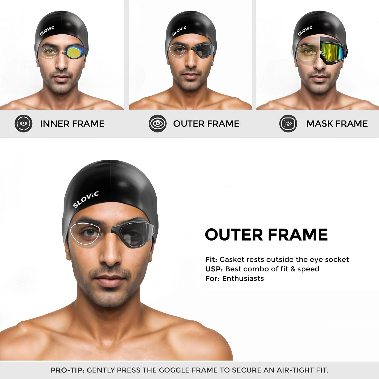 Slovic Essential Swimming Goggles- Black - Image 7