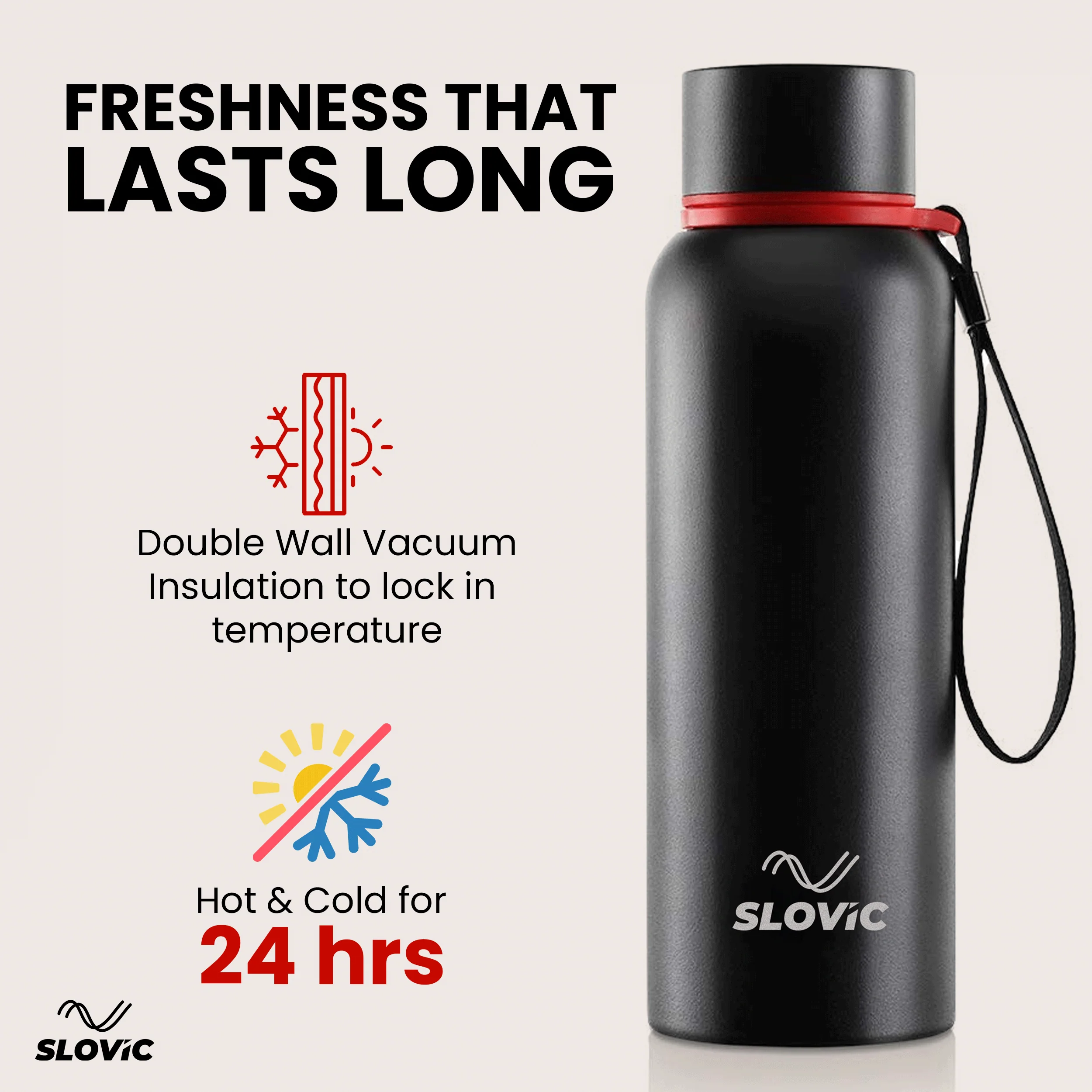 Slovic Insulated Water Bottle- Black - Image 3