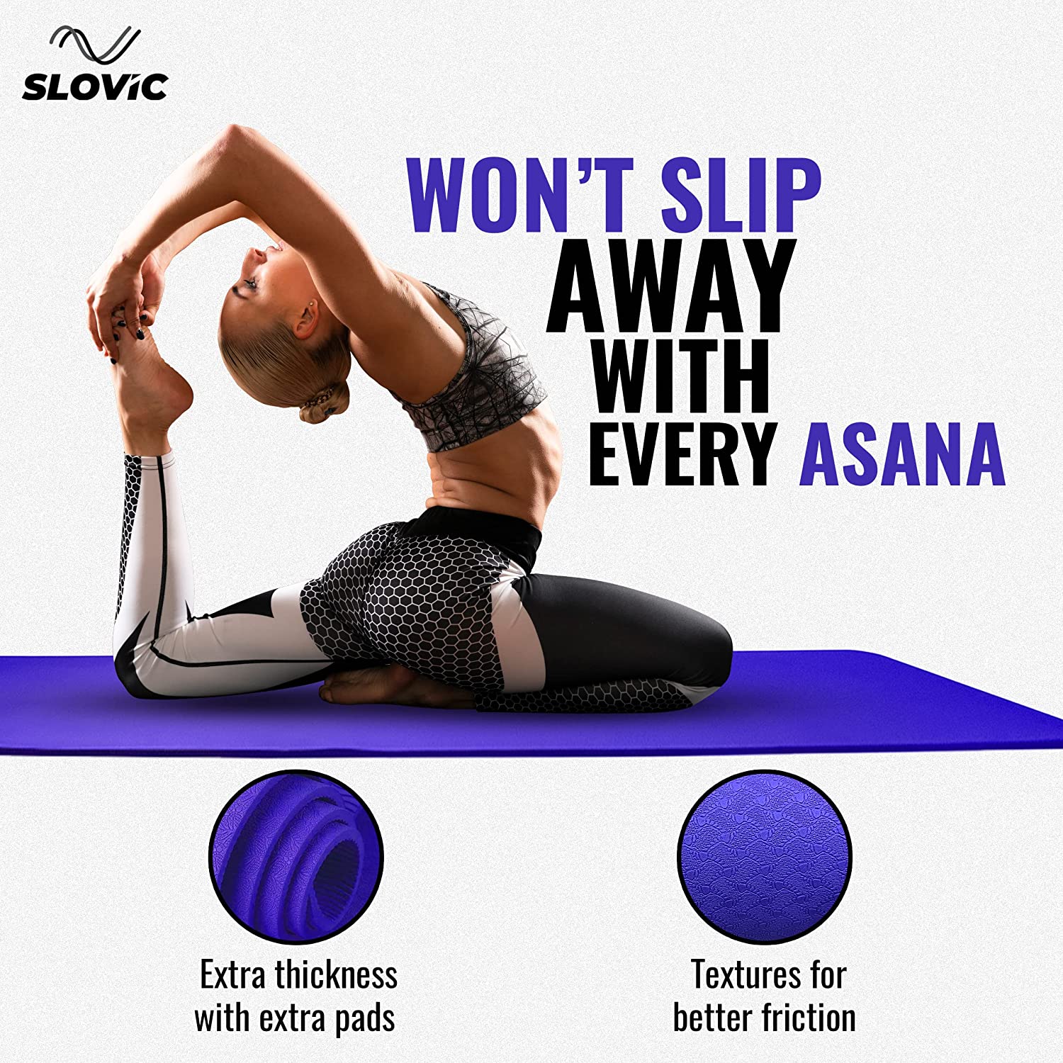 SLOVIC Non-Slip & Thick Cushion Yoga Mat with Bag (Tpe 8Mm) - Image 4