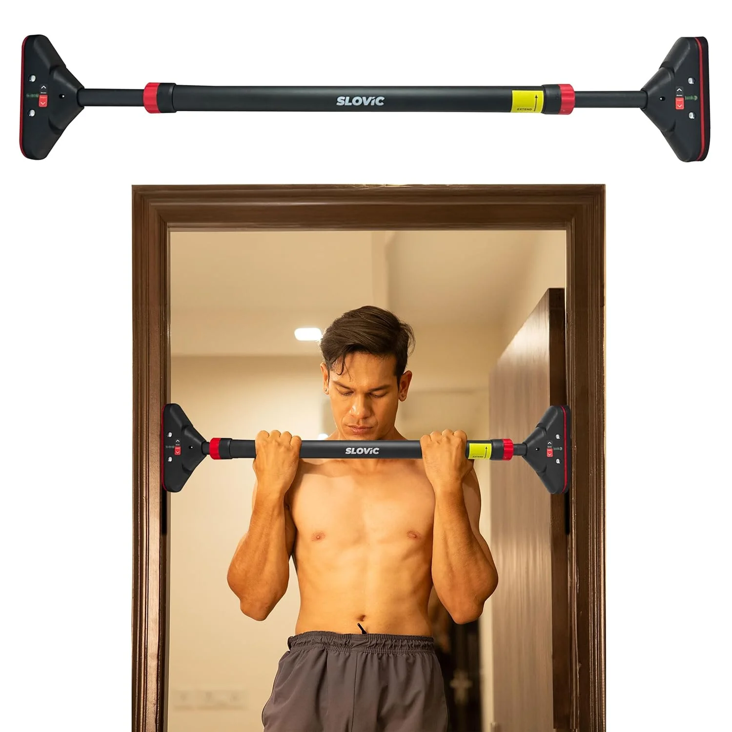 Slovic Pro Doorway Pull Up Bar – Wide Grip Mount | Extra Stability | 200 kg
