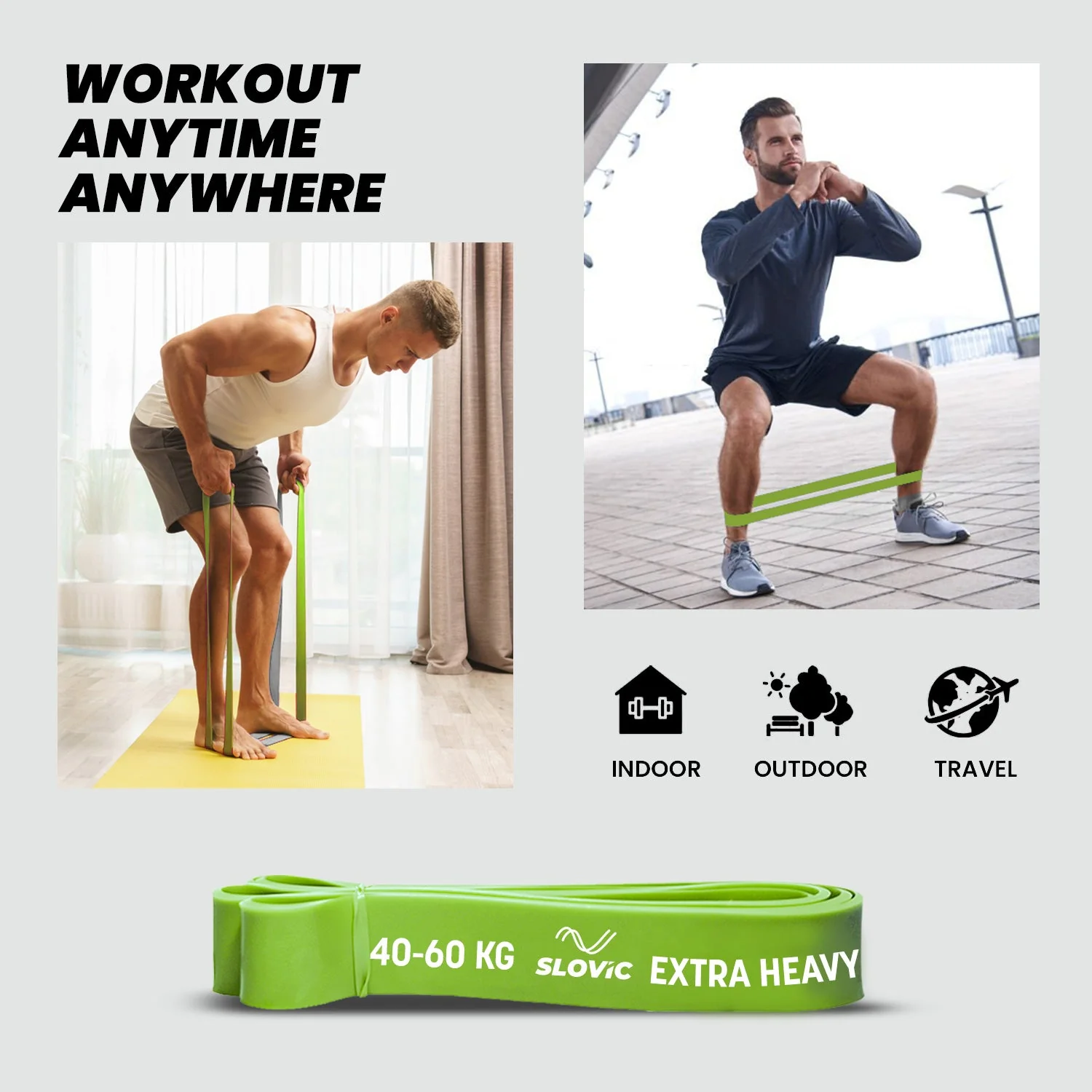 SLOVIC Resistance Band 40-60 Kg (Green & Grey) - Image 2