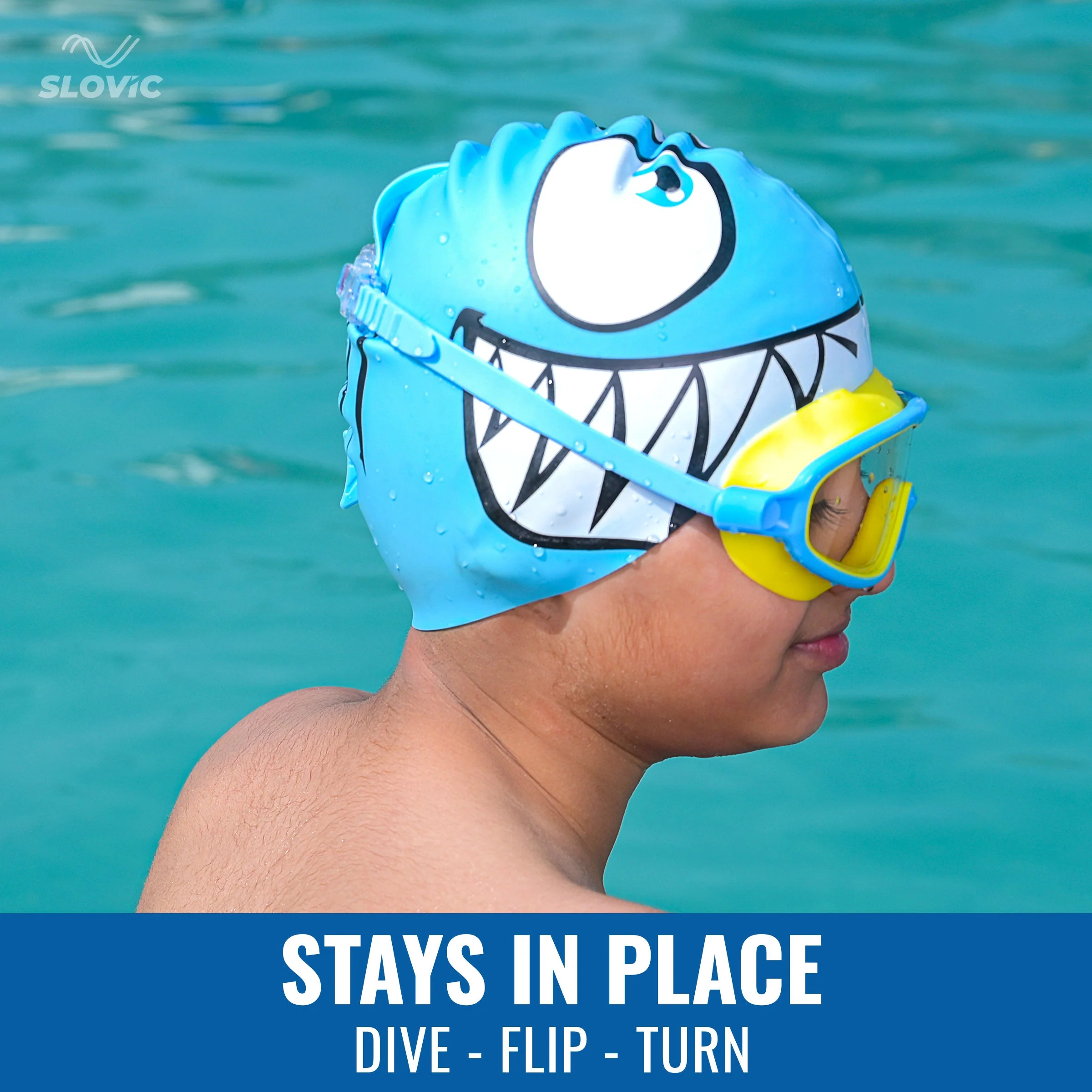 SLOVIC Shark Swimming Cap for Kids-Blue - Image 5