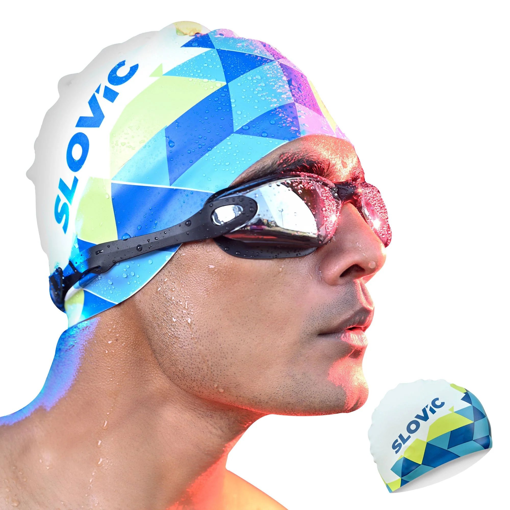 SLOVIC Silicone Swimming Cap Adult Box Pattern