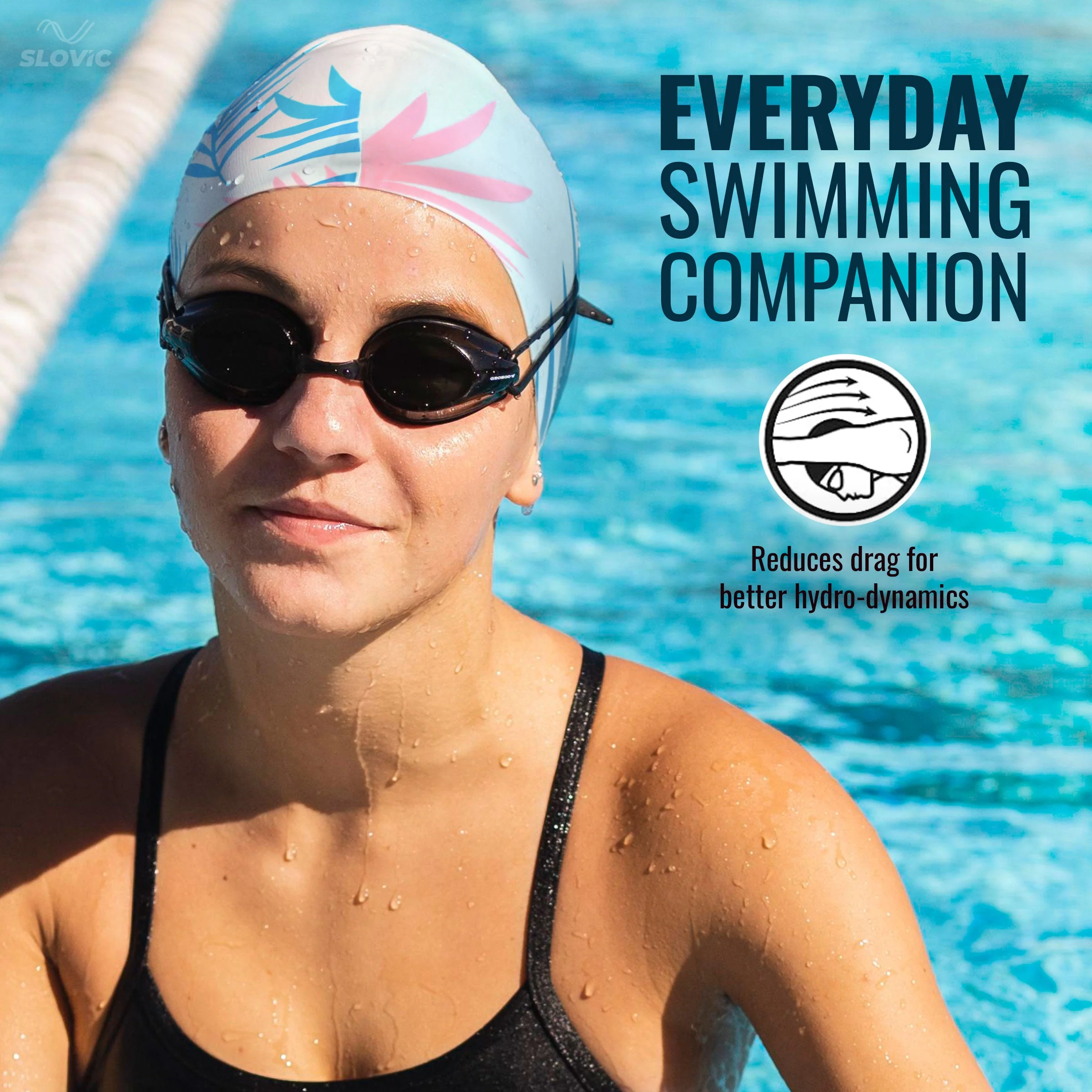 SLOVIC Silicone Swimming Cap | Adult | Unisex | White Leaf Pattern - Image 6