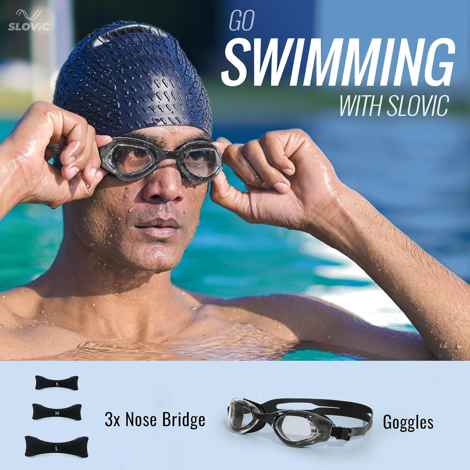 Slovic Silicone Swimming Goggles - Black - Image 2