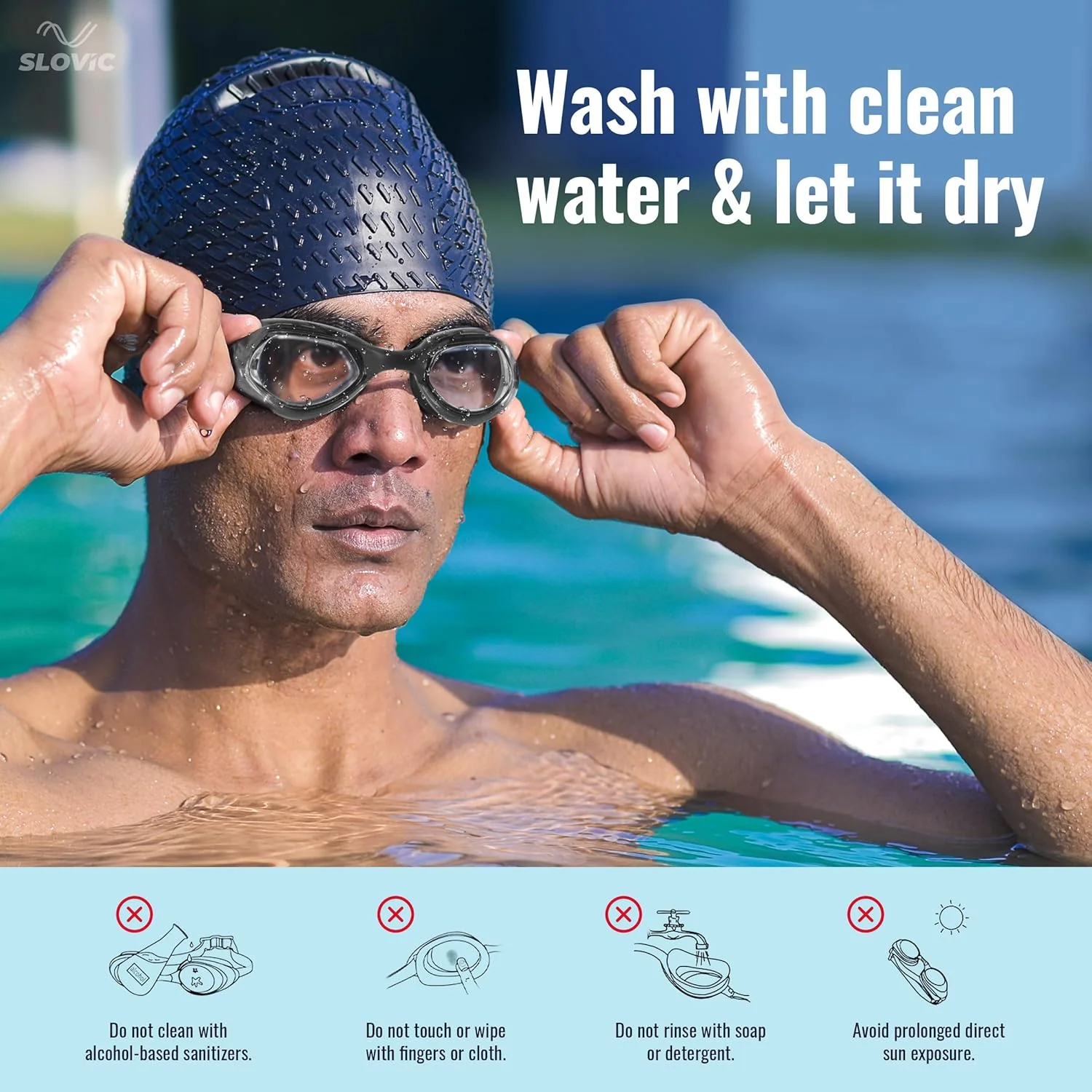 Slovic Silicone Swimming Goggles - Black - Image 6