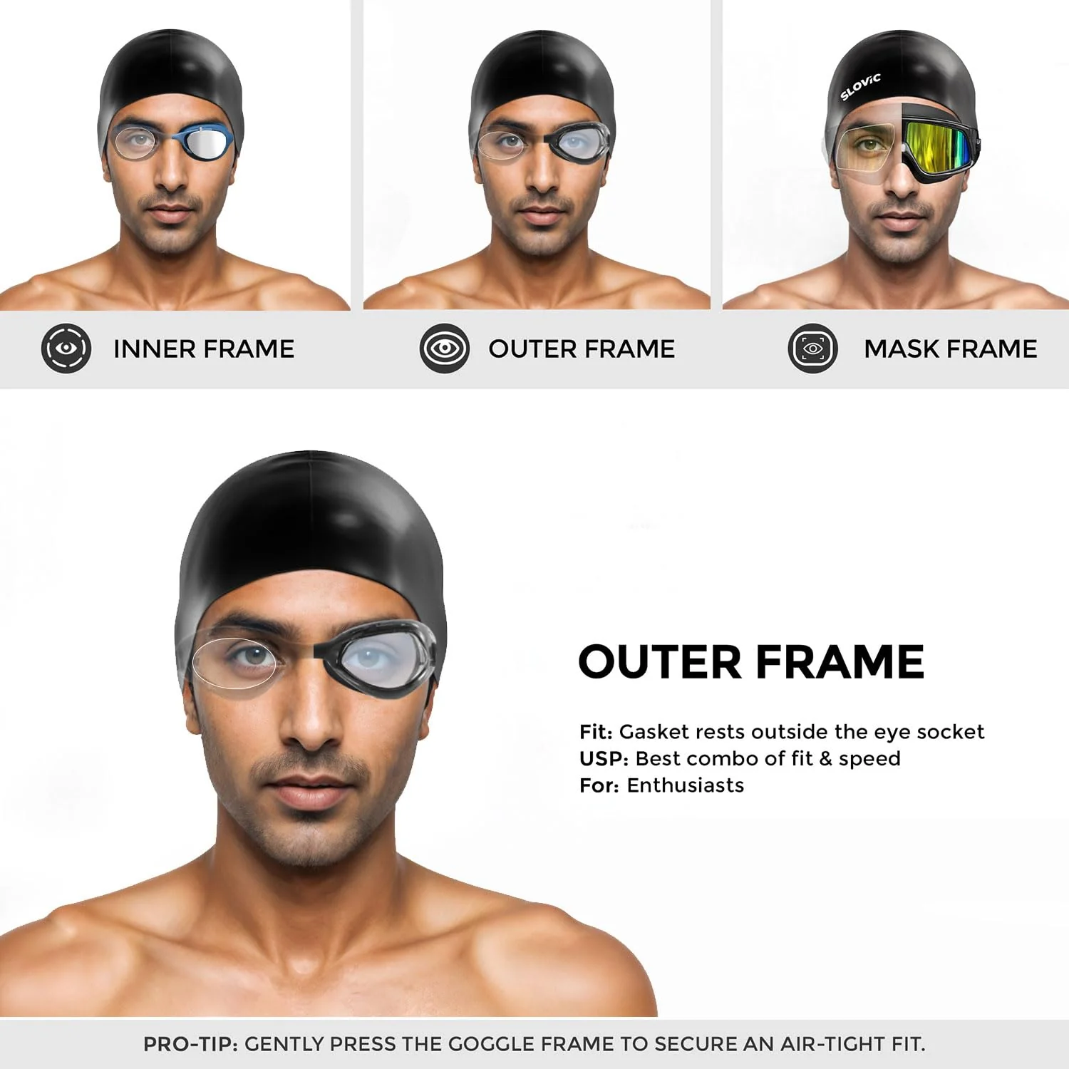 Slovic Silicone Swimming Goggles - Black - Image 7