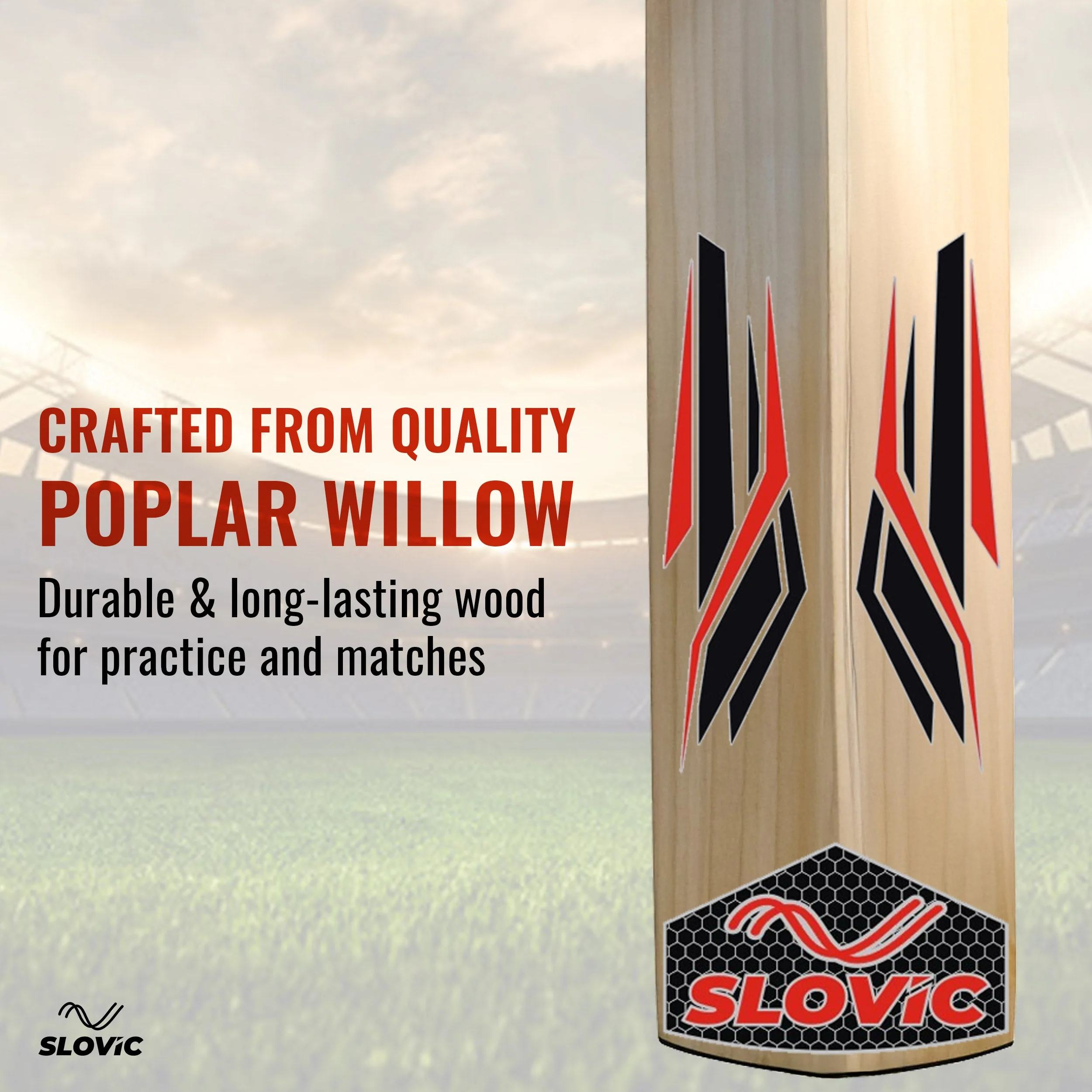 Slovic Size 8 Full Size Wooden Poplar Willow Tennis Cricket Bat for Indoor & Outdoor Games | Lightweight & Full Size Bat - Image 3
