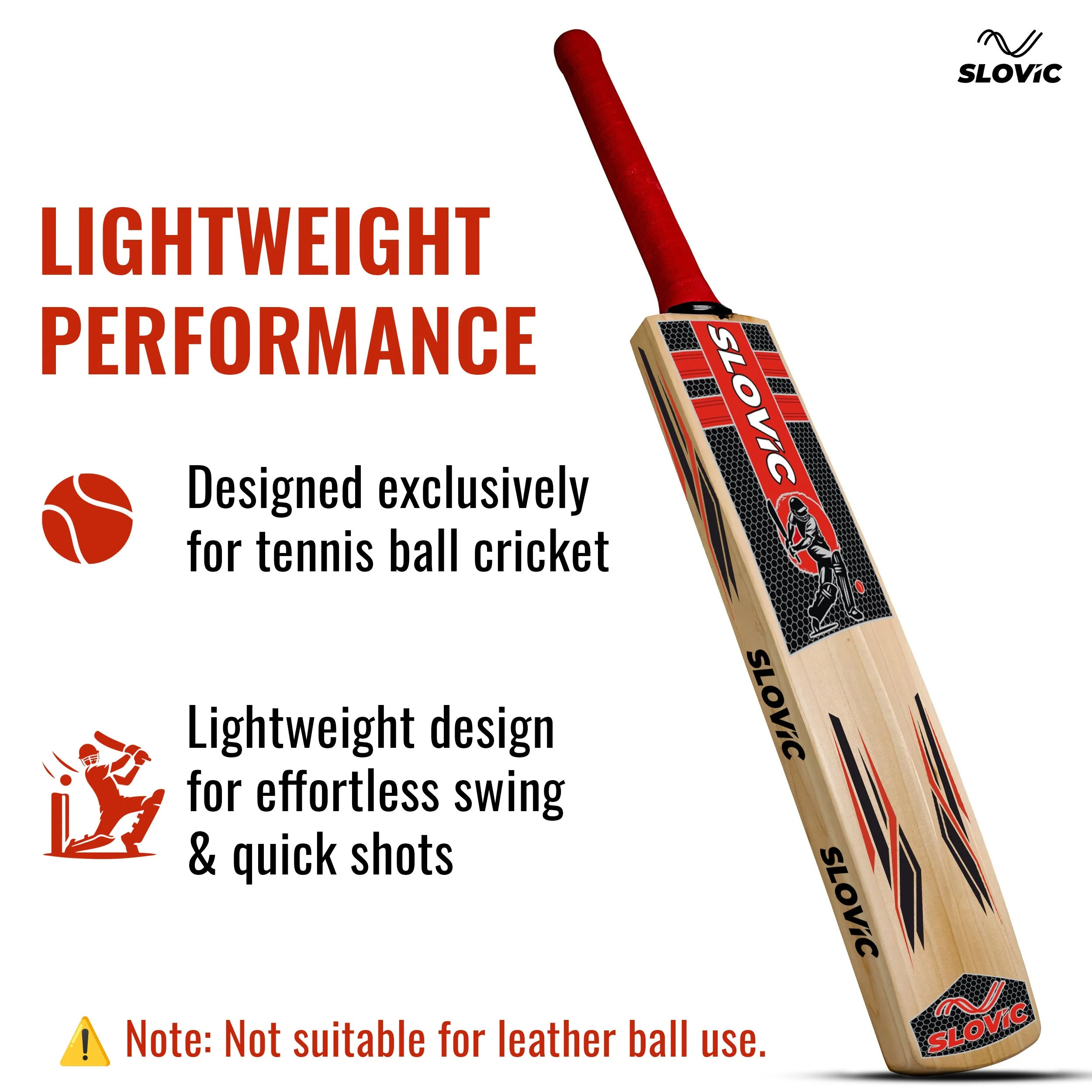 Slovic Size 8 Full Size Wooden Poplar Willow Tennis Cricket Bat for Indoor & Outdoor Games | Lightweight & Full Size Bat - Image 5