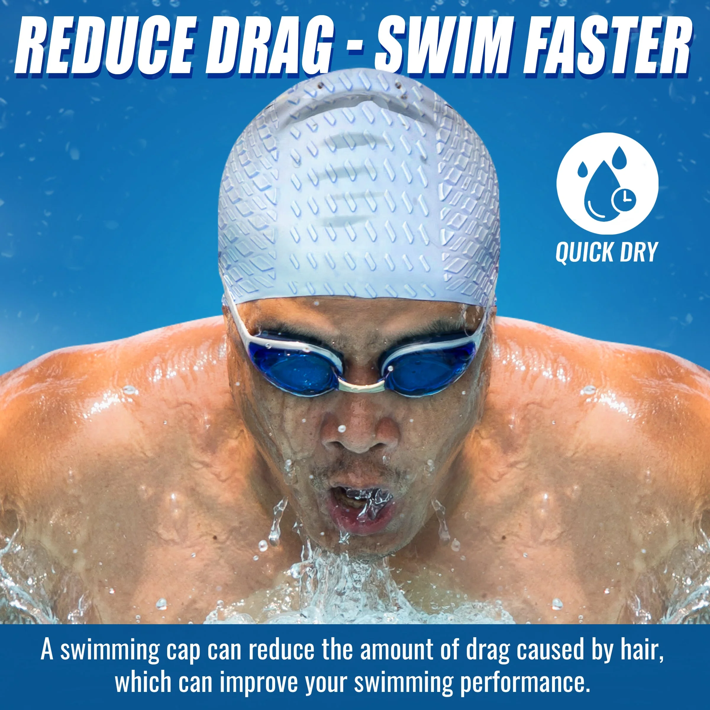 Slovic Swimming Cap For Men- Blue Embossed - Image 3
