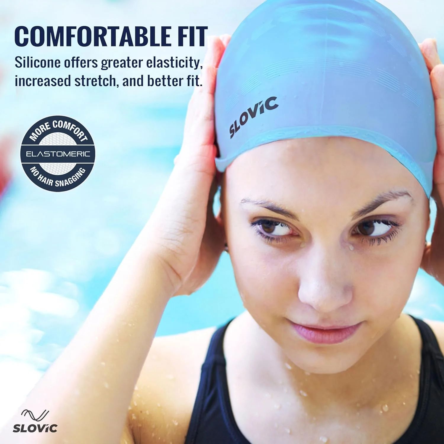 Slovic Swimming Cap for Men & Women | Waterproof Silicon Cap to Prevent Chemical Damage - Image 2