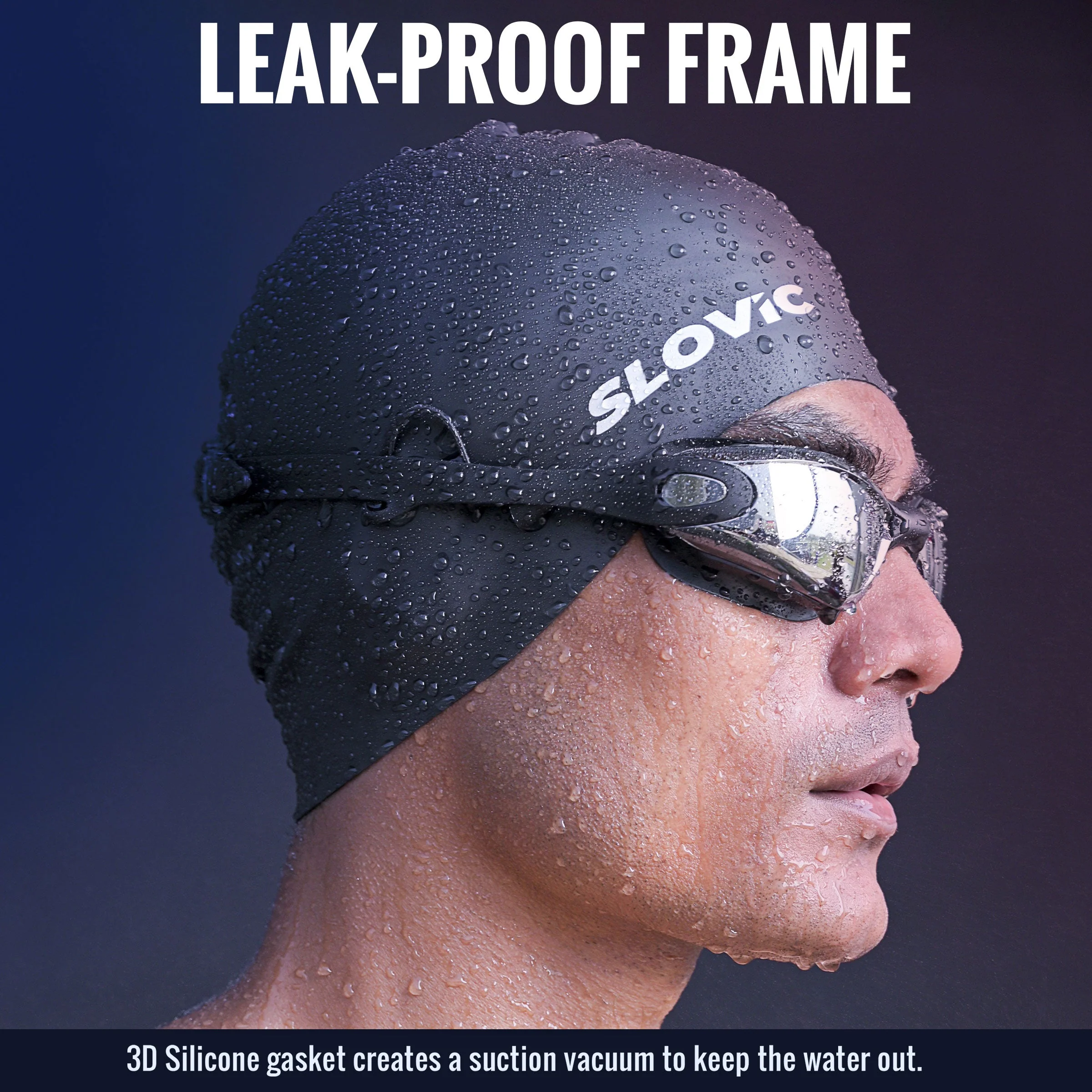 SLOVIC Swimming Combo | Swimming Goggles & Cap | Adult | Unisex | Black - Image 7