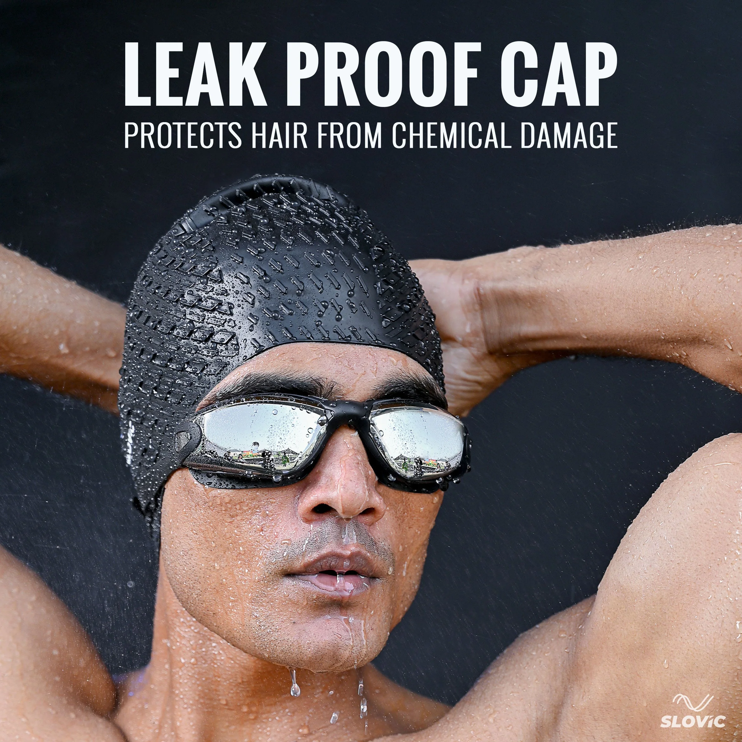 SLOVIC Swimming Combo | Swimming Goggles & Cap | Adult | Unisex | Black - Image 5