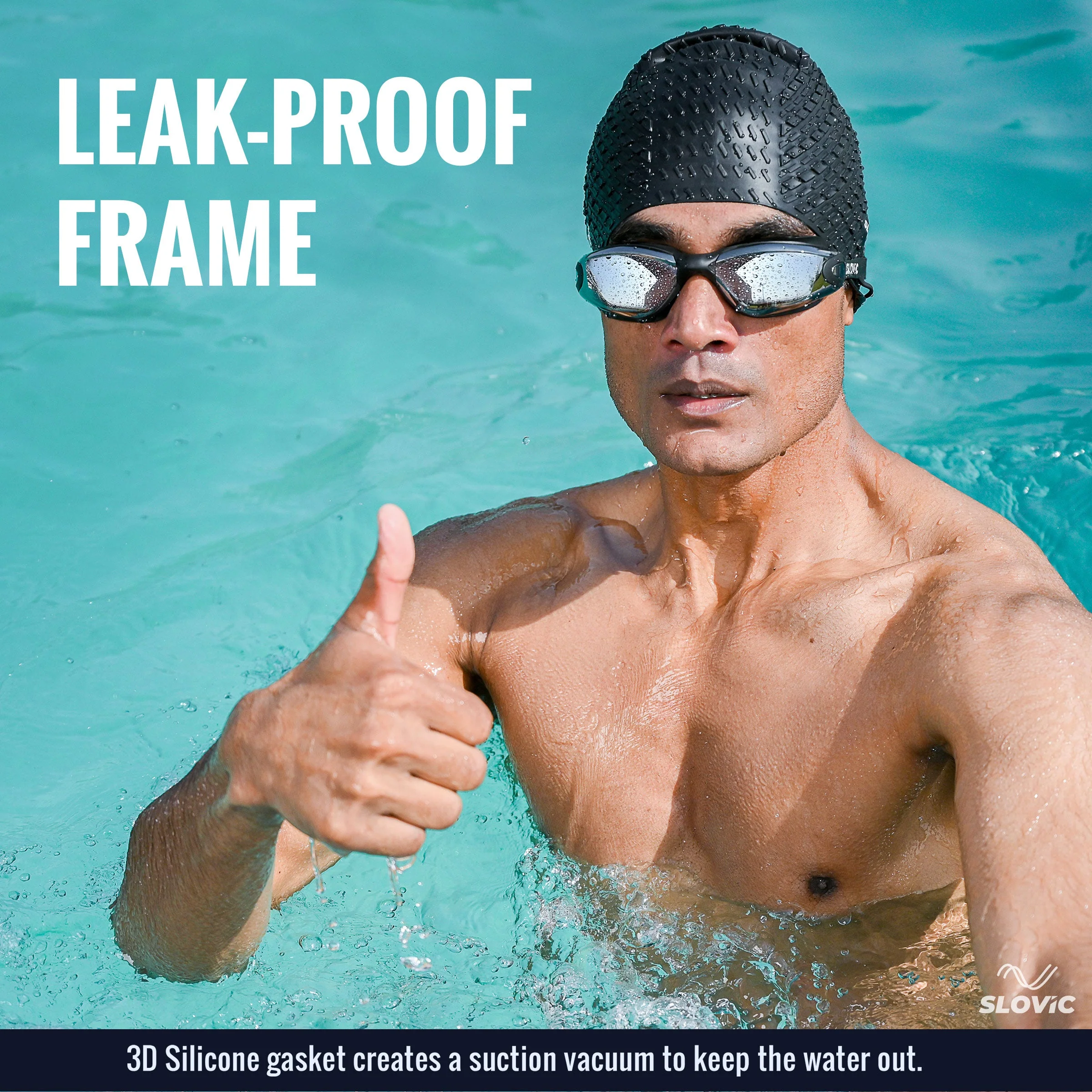SLOVIC Swimming Combo | Swimming Goggles & Cap | Adult | Unisex | Black - Image 6