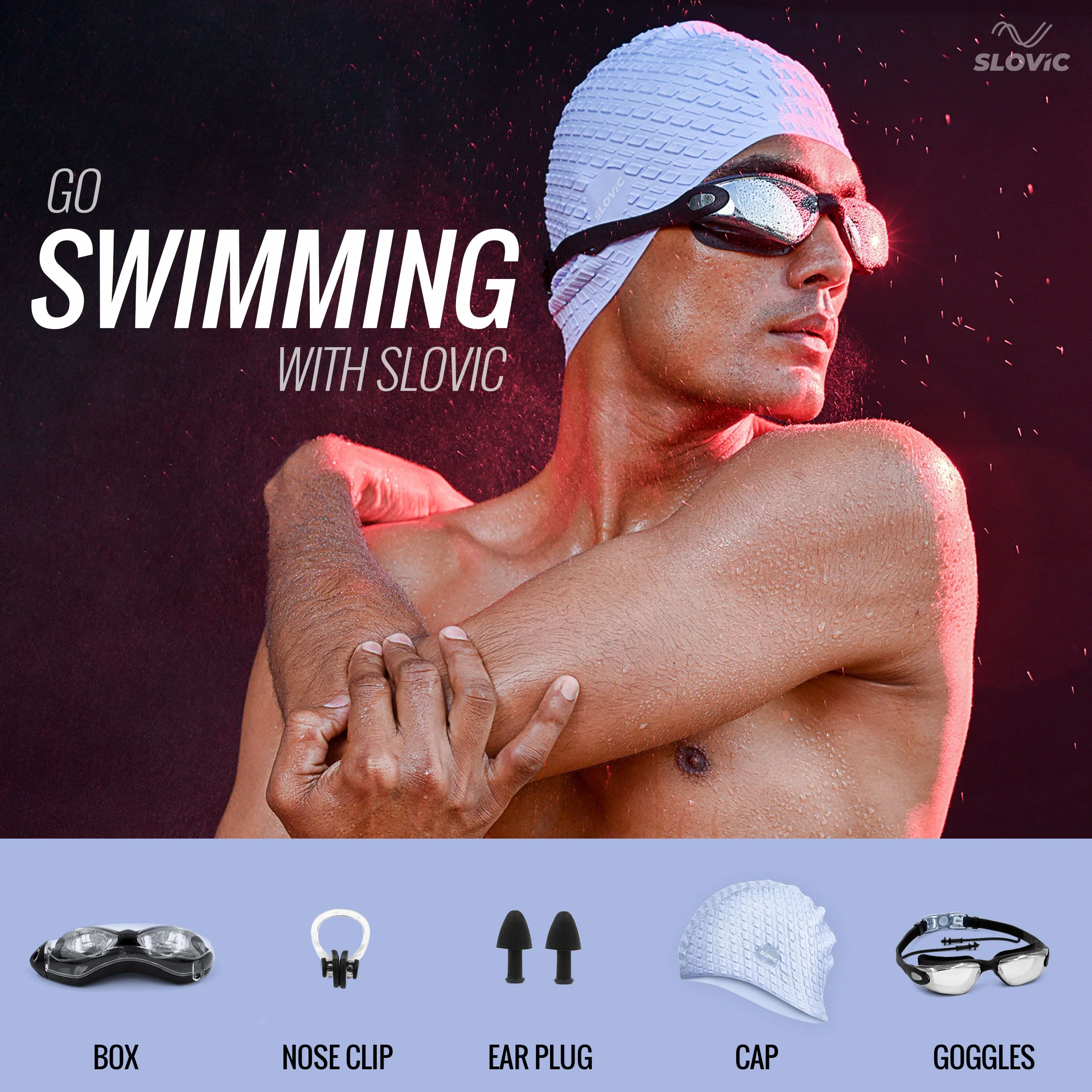 SLOVIC Swimming Combo | Swimming Goggles & Cap | Adult | Unisex | Black+Blue - Image 3