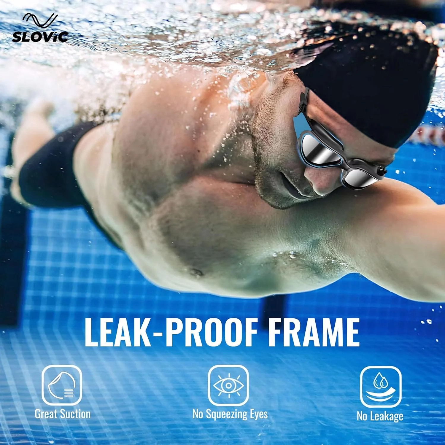 SLOVIC Swimming Goggles | Adult | Unisex | Anti-Fog & UV Protected Swimming Glasses (Aqua Blue) - Image 2