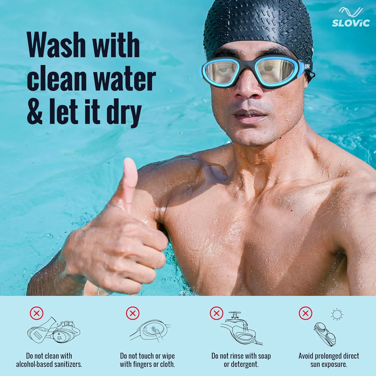 SLOVIC Swimming Goggles | Adult | Unisex | Anti-Fog & UV Protected Swimming Glasses (Aqua Blue) - Image 6