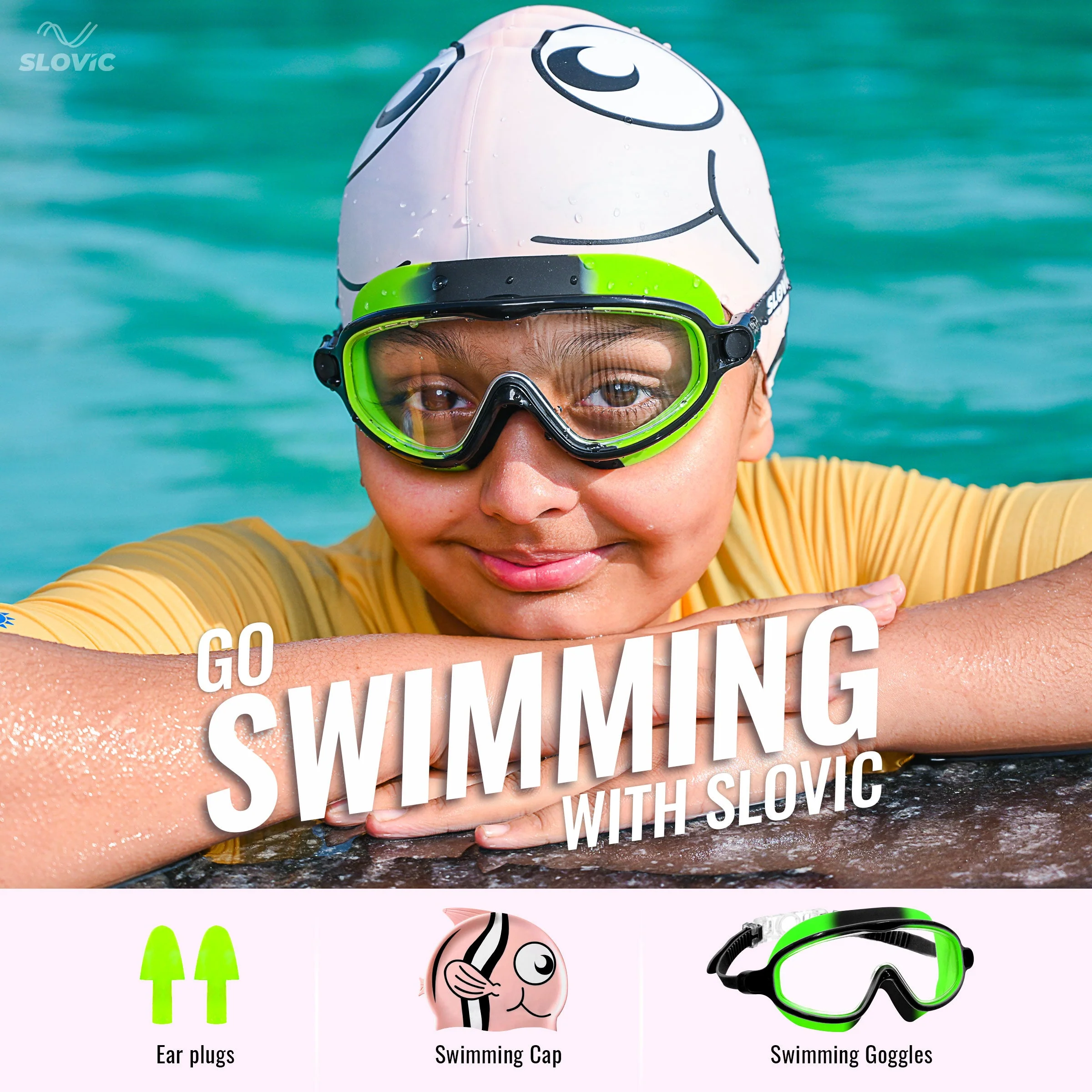 SLOVIC Swimming Kit for Kids | Swimming Goggles & Swimming Cap for Girls & Boys - Image 2