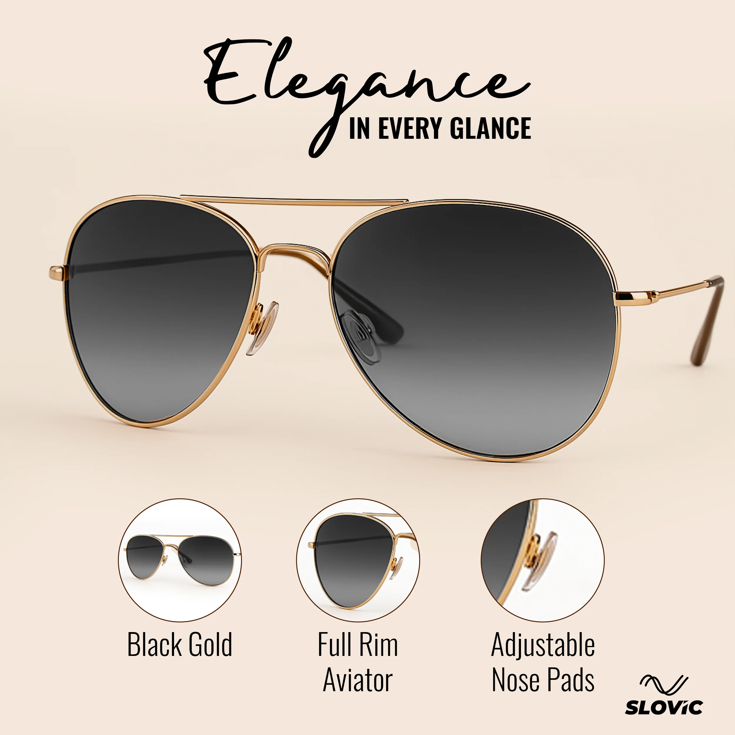 Slovic UV Protected Aviator Sunglasses- Gold - Image 2
