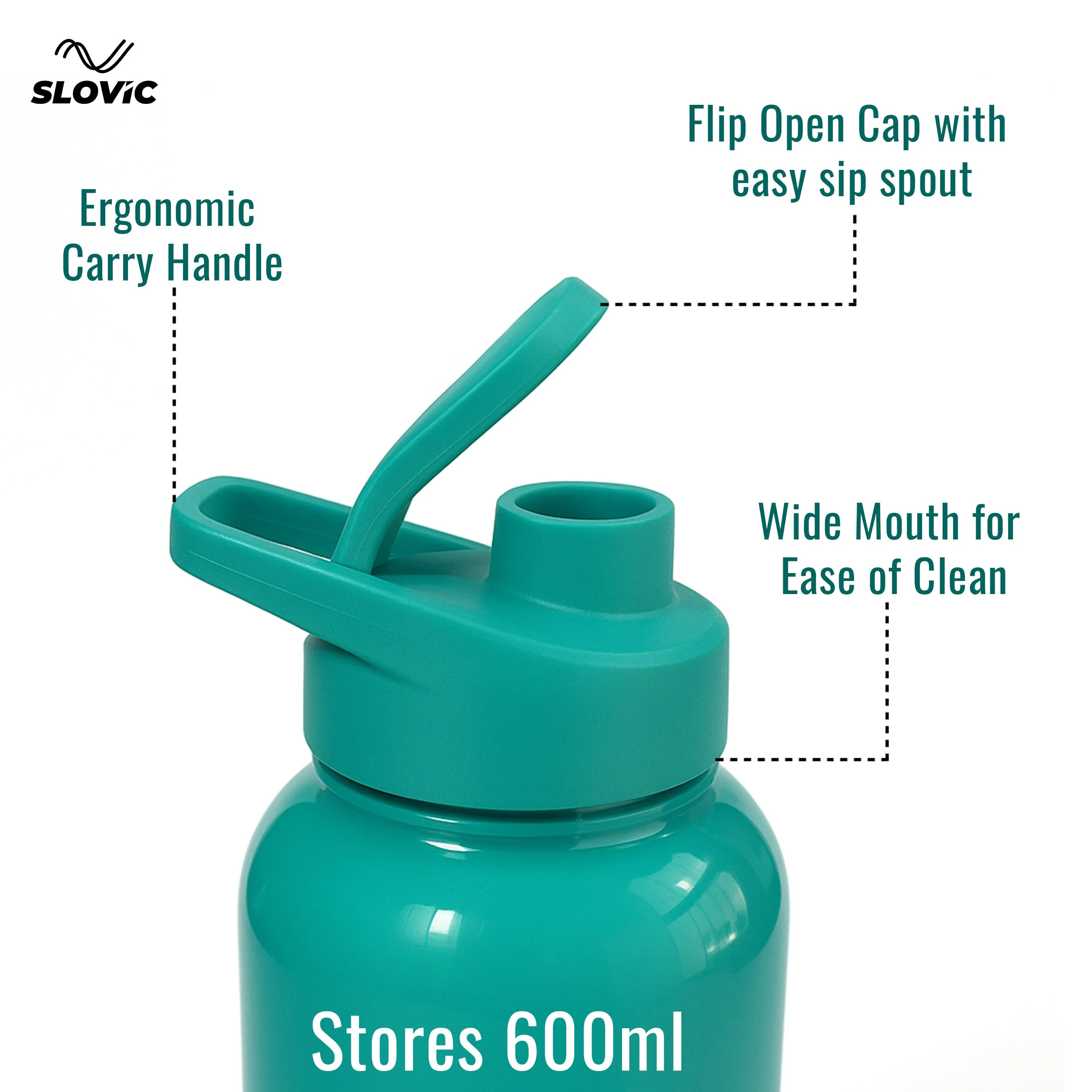 Slovic Water Bottle with Sipper Cap -600 ML - Image 5