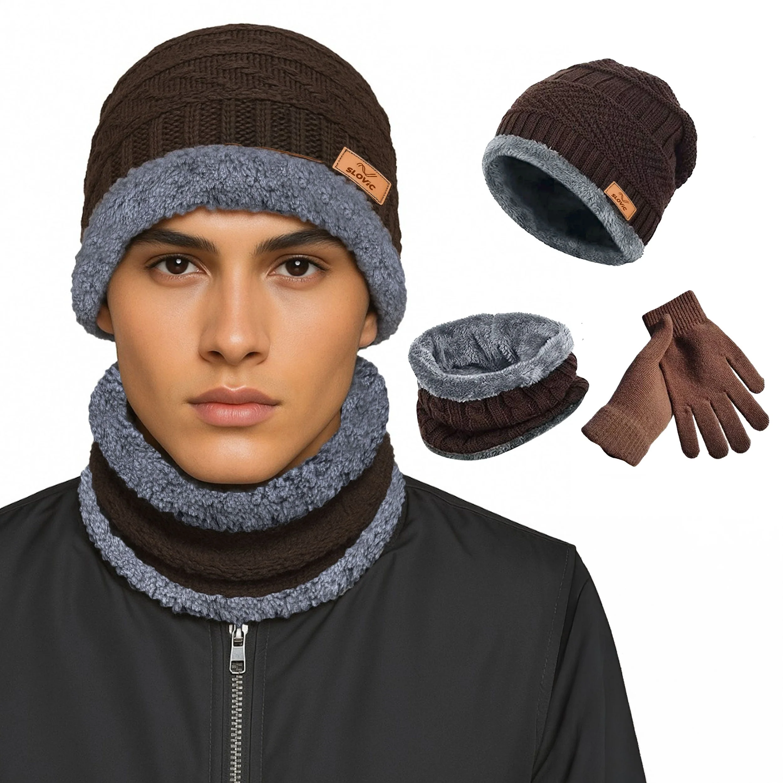 SLOVIC Winter Cap Set - Brown