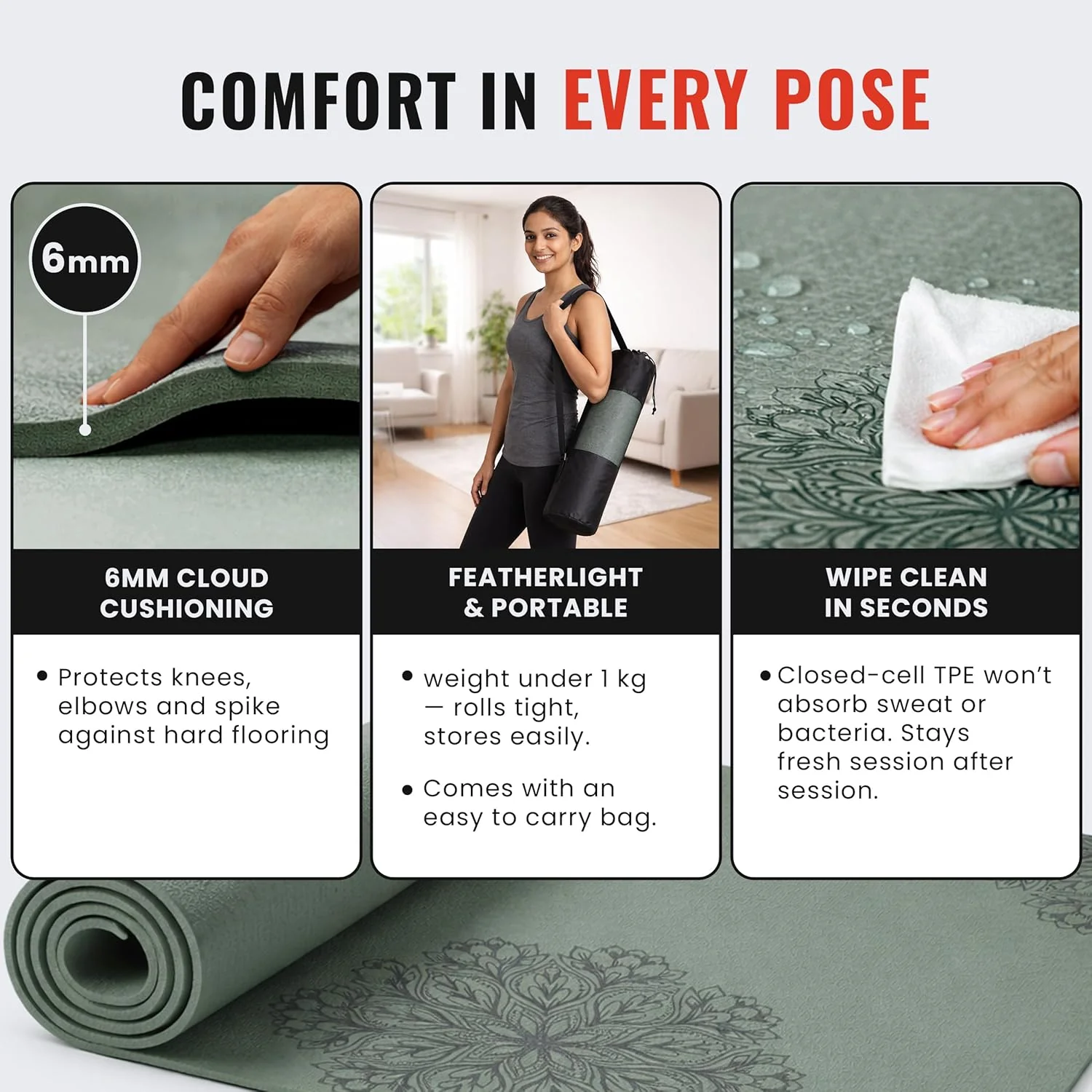 Slovic Yoga Mat for Men & Women [6 MM] | Green - Image 4