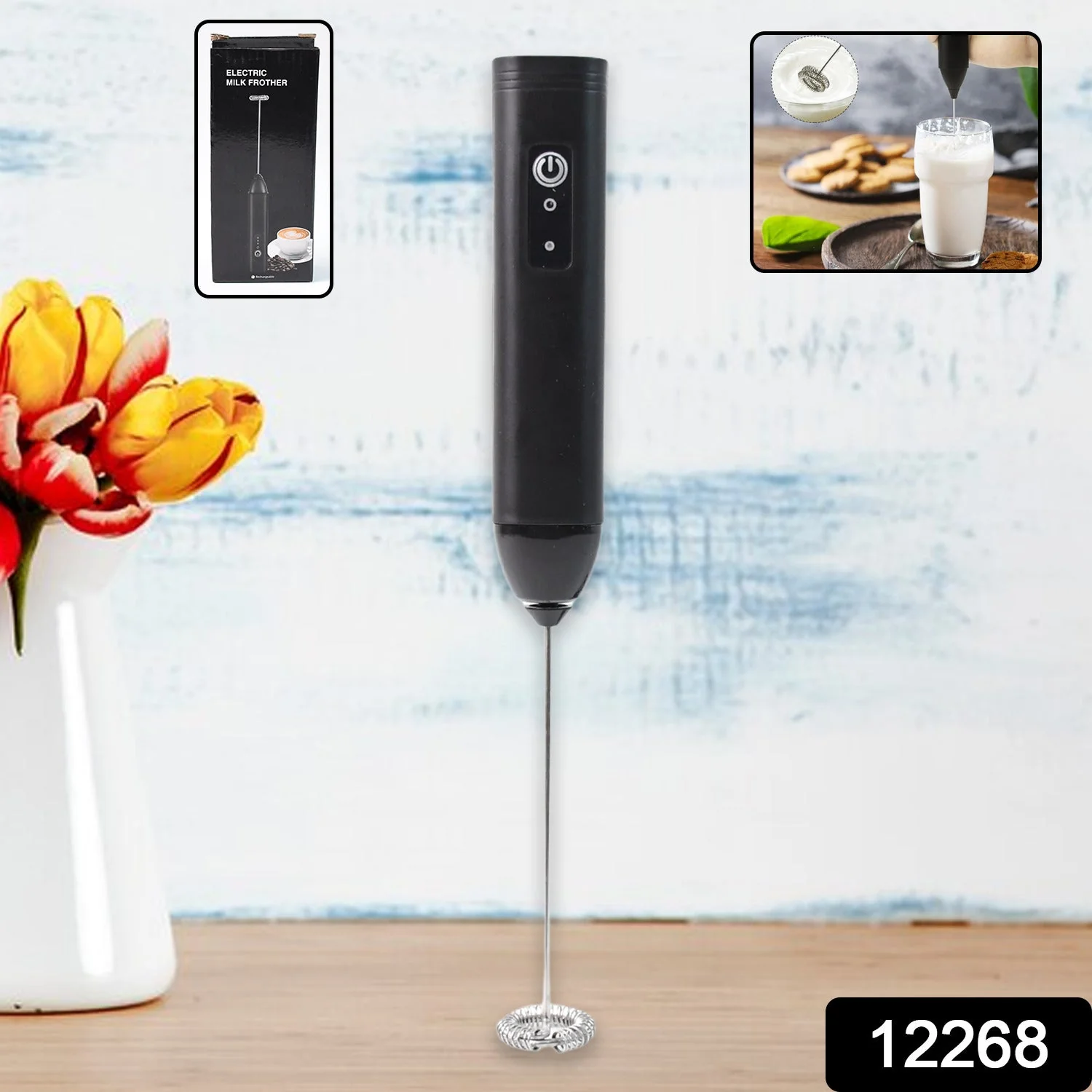 Small Electric Handheld Milk Frother with Stainless Steel Whisk (1 Pc) - Image 2