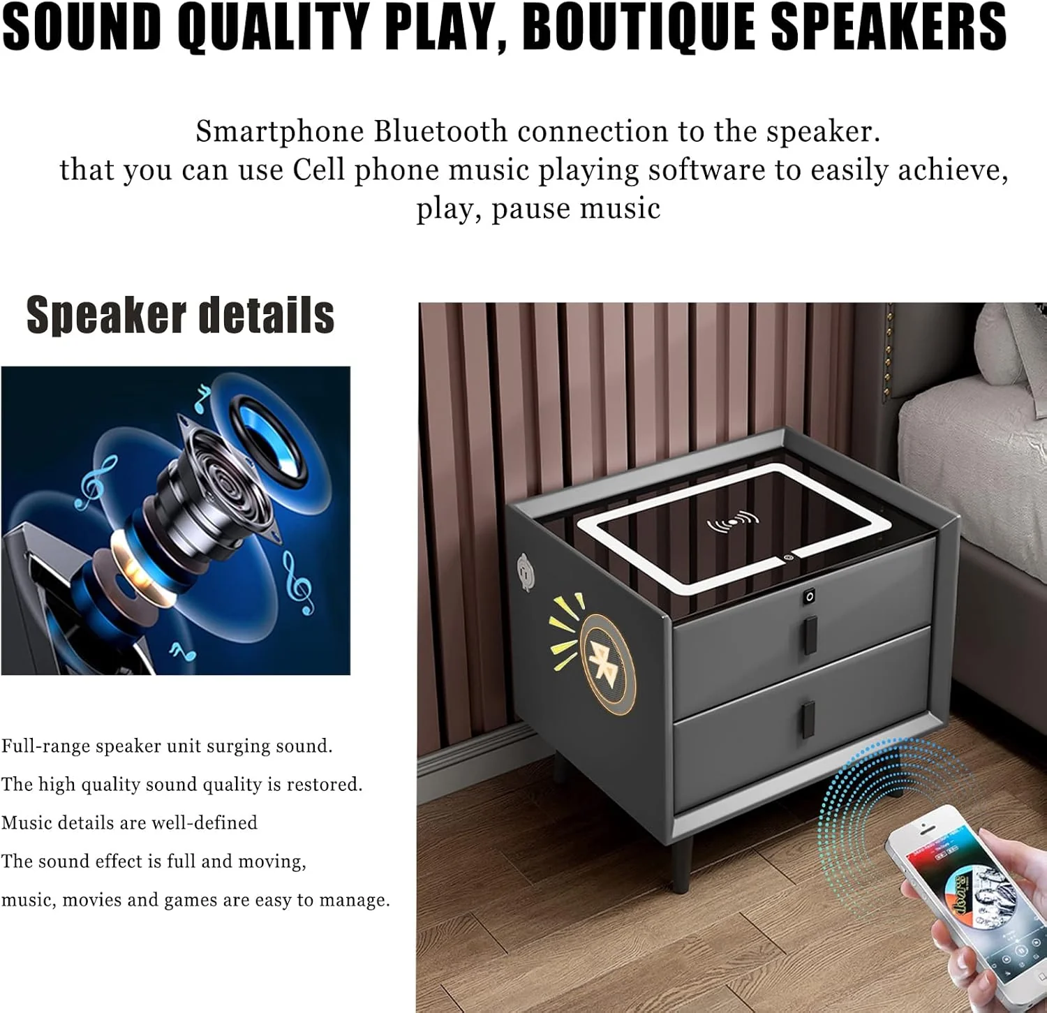 Smart Bedside Table with speaker and charger - Image 5