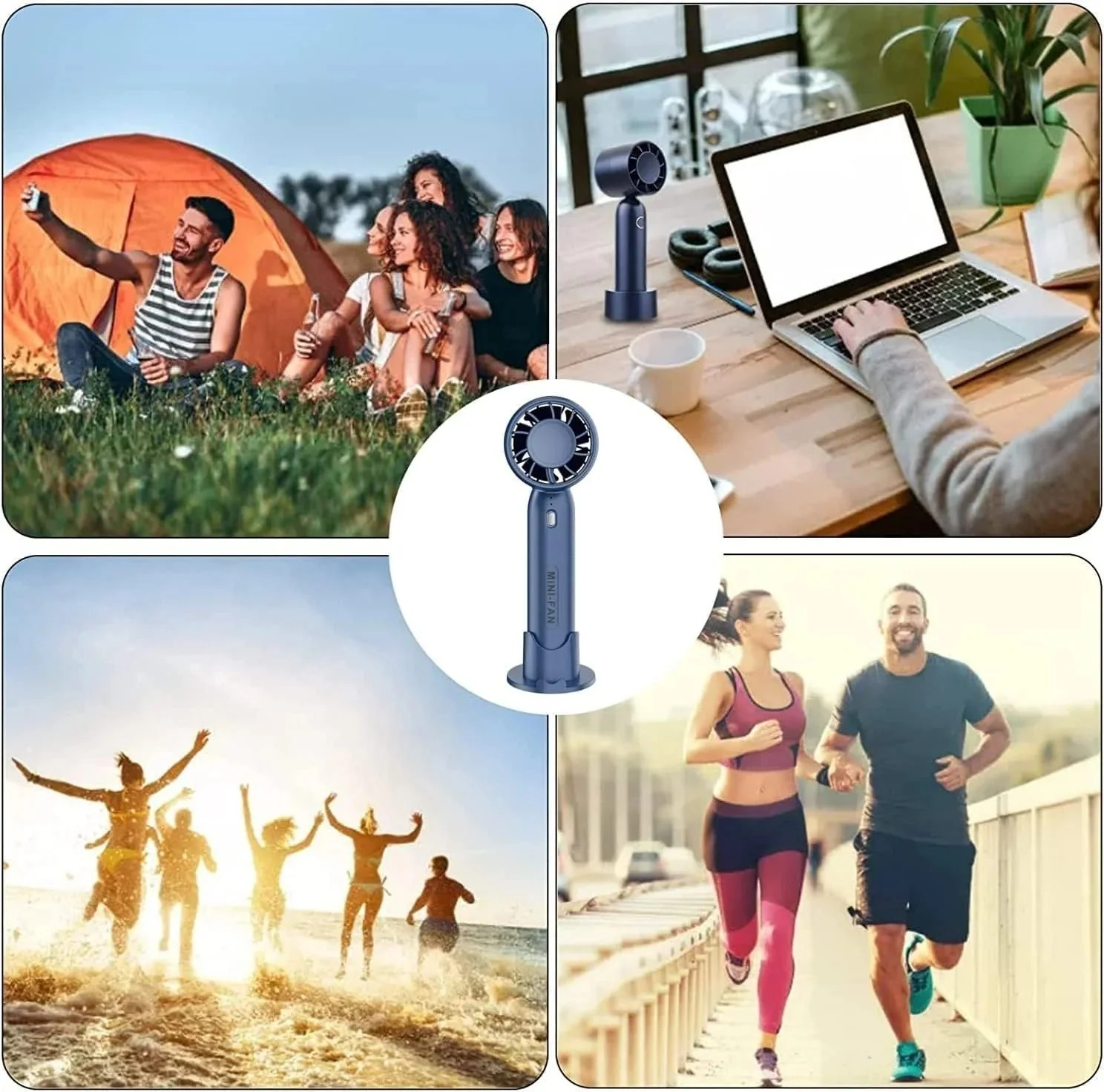 SMART T - 10Mini Handheld Fan, Cell Phone Holder Design Table Fan, 2000mAh Battery, Rechargeable Fan, Handheld Cooling Fan, 3 Speed Desk Fan for Dorm Bedroom (Blue) - Image 6