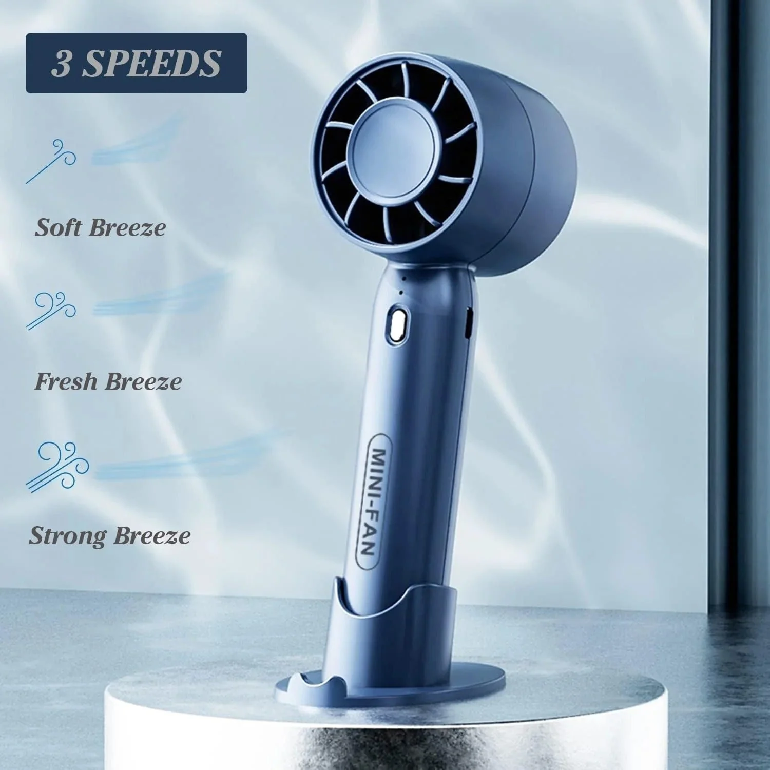 SMART T - 10Mini Handheld Fan, Cell Phone Holder Design Table Fan, 2000mAh Battery, Rechargeable Fan, Handheld Cooling Fan, 3 Speed Desk Fan for Dorm Bedroom (Blue) - Image 7