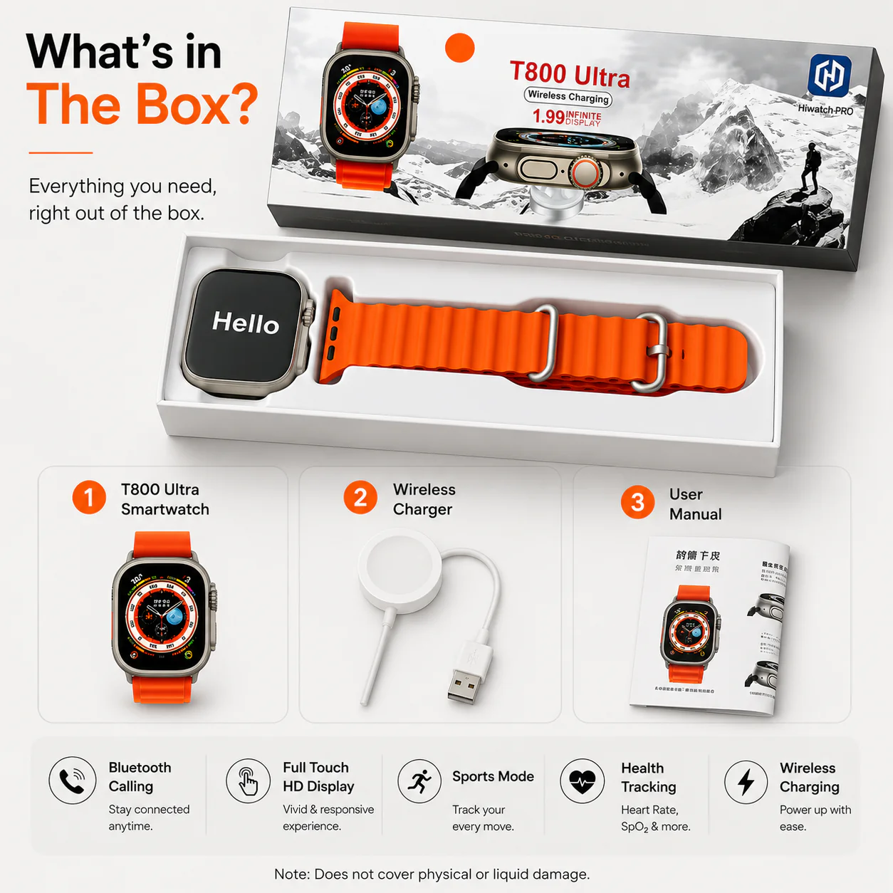 T-800 Ultra Smart Watch for Men & Women | Full Touch HD Display | Heart Rate & SpO₂ Monitor | Sports Mode | Wireless Charging | Smart Notifications | Android & iOS Compatible - Image 5
