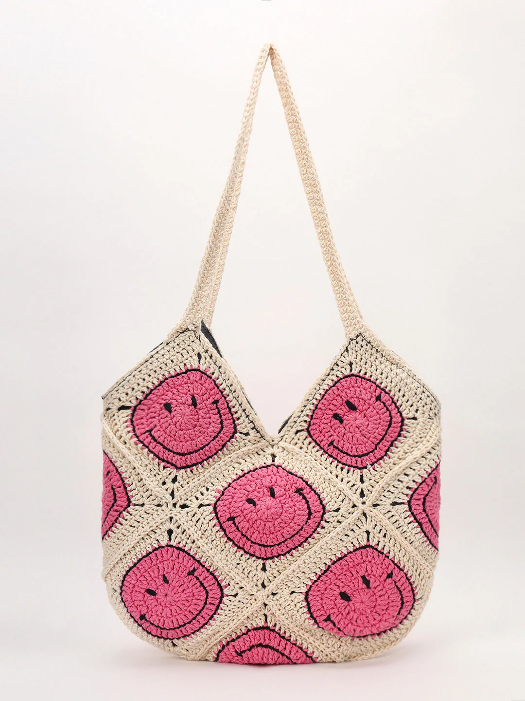 Smiley Handmade Tote Bag - PinkBeige - Image 2