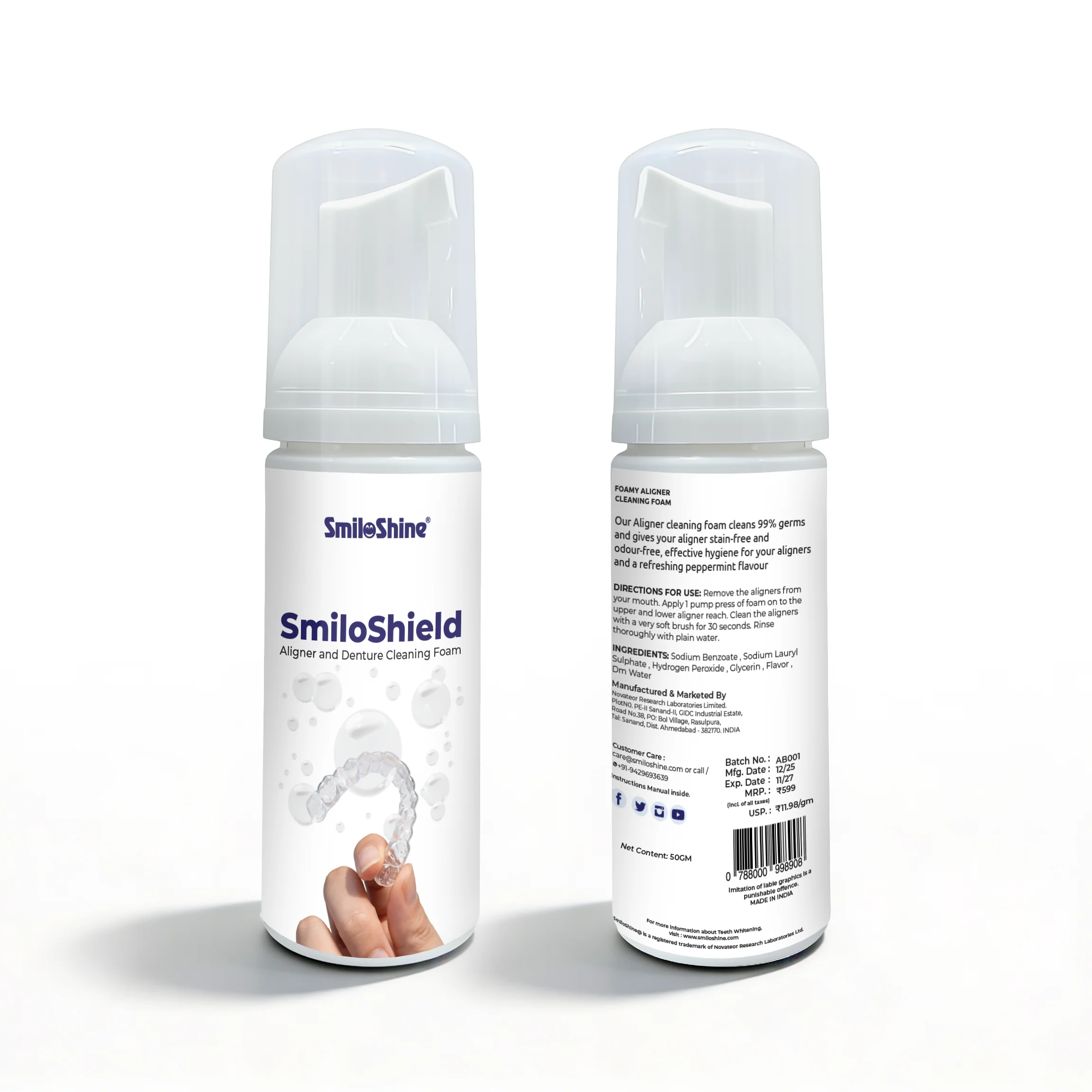 SmiloShield Aligner & Retainer Cleaning Foam (50g) | Peppermint - Image 3