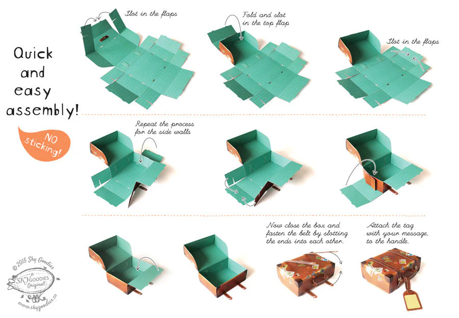 Snap-fit Gift Box: Travel Suitcase: Brown - Image 4