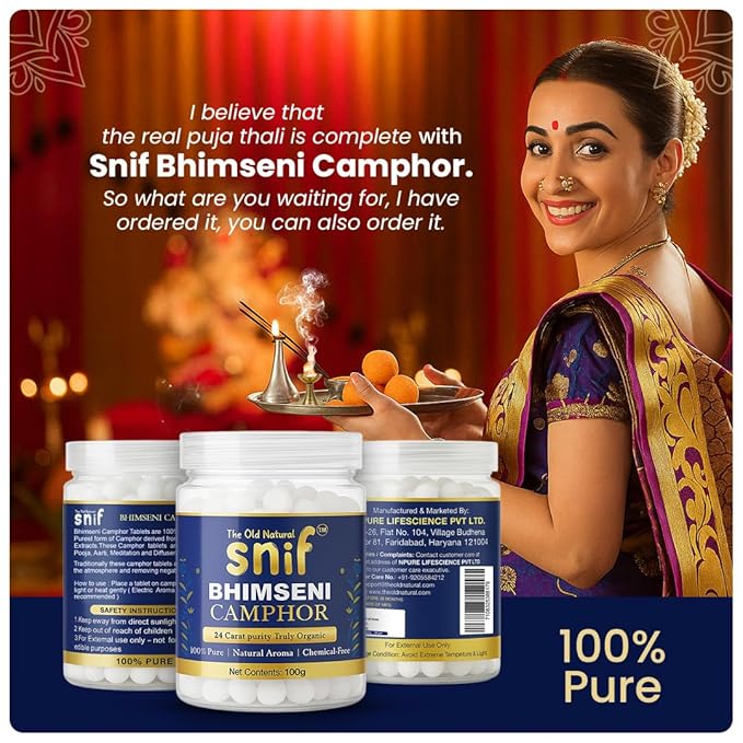 Snif Bhimseni Camphor Tablets | 100% Pure & Natural Camphor from Pine Tree Extract | Ideal for Pooja, Diffusers, Meditation & Aarti (100g) - Image 4