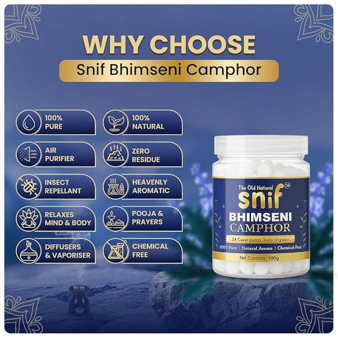 Snif Bhimseni Camphor Tablets | 100% Pure & Natural Camphor from Pine Tree Extract | Ideal for Pooja, Diffusers, Meditation & Aarti (100g) - Image 7