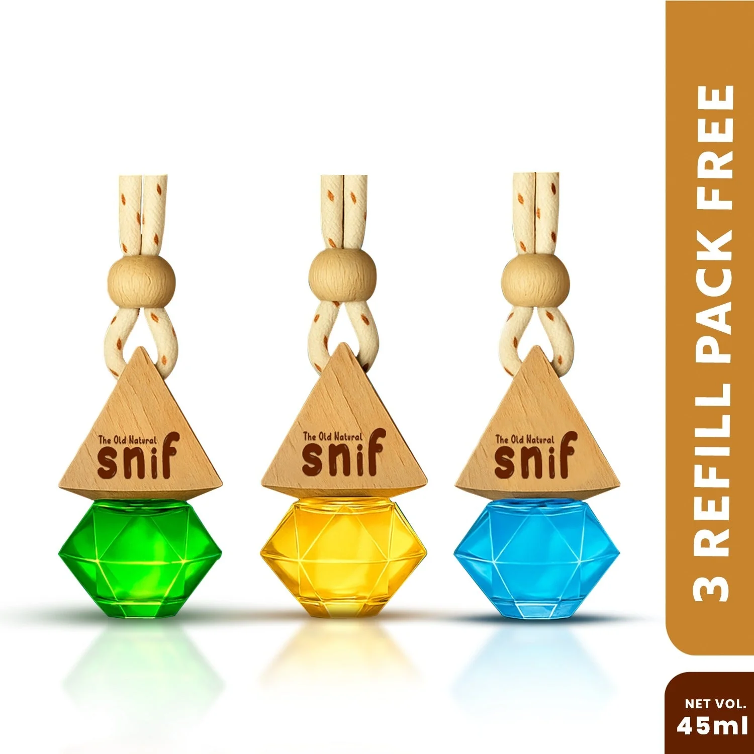 Snif Diamond Hanging Car Air Freshener with Refill Pack (Jazzy Jasmine, Breezy blue, White Oudh 10ml + 15ml Refill Pack) - Image 10