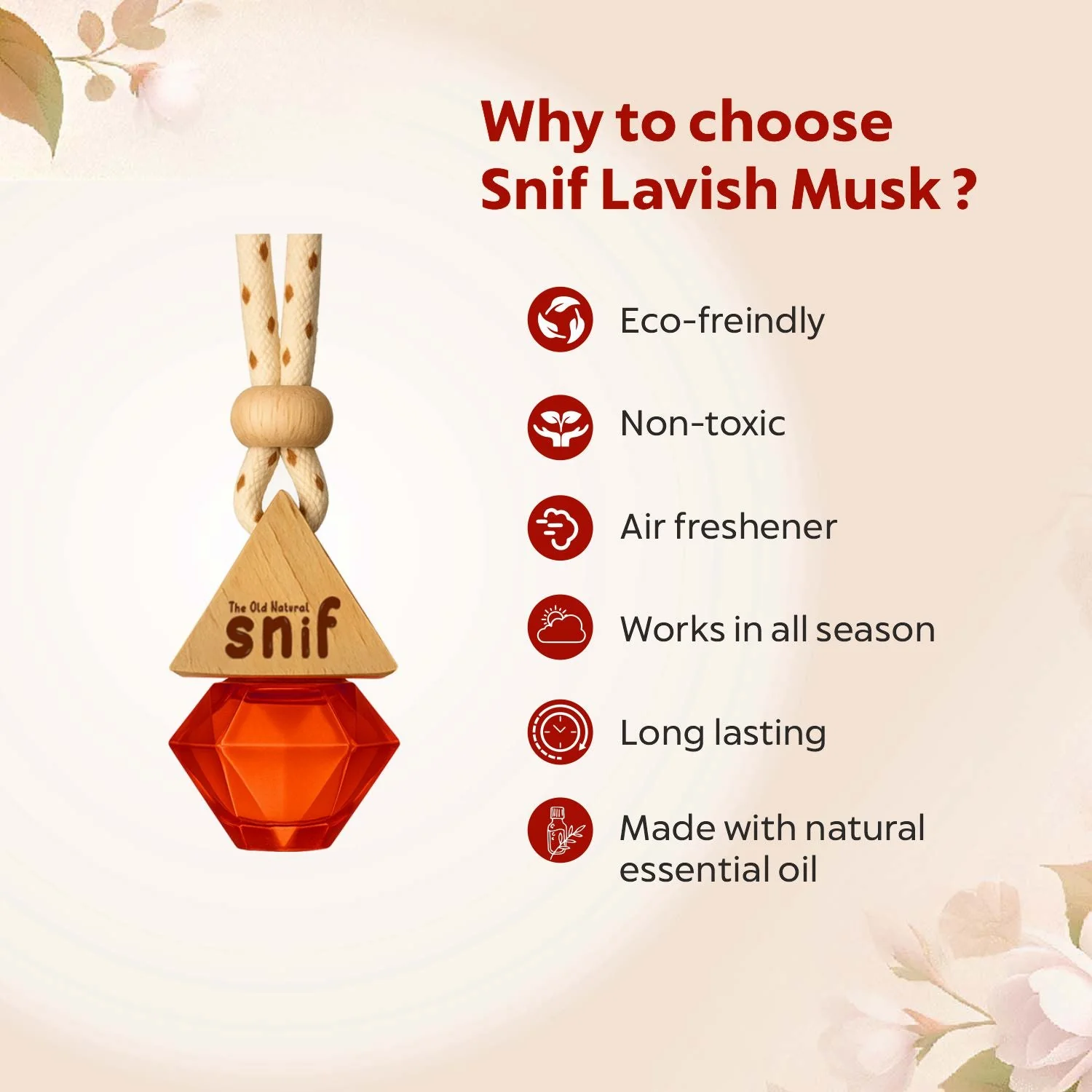 Snif Diamond Hanging Car Air Freshener with Refill Pack (Lavish Musk 10ml + 15ml Refill Pack) - Image 4