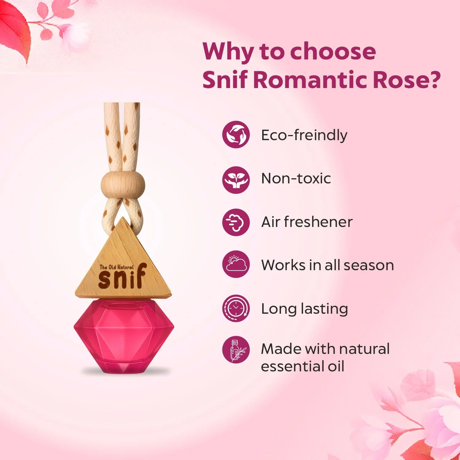 Snif Diamond Hanging Car Air Freshener with Refill Pack (Romantic Rose 10ml + 15ml Refill Pack) - Image 4