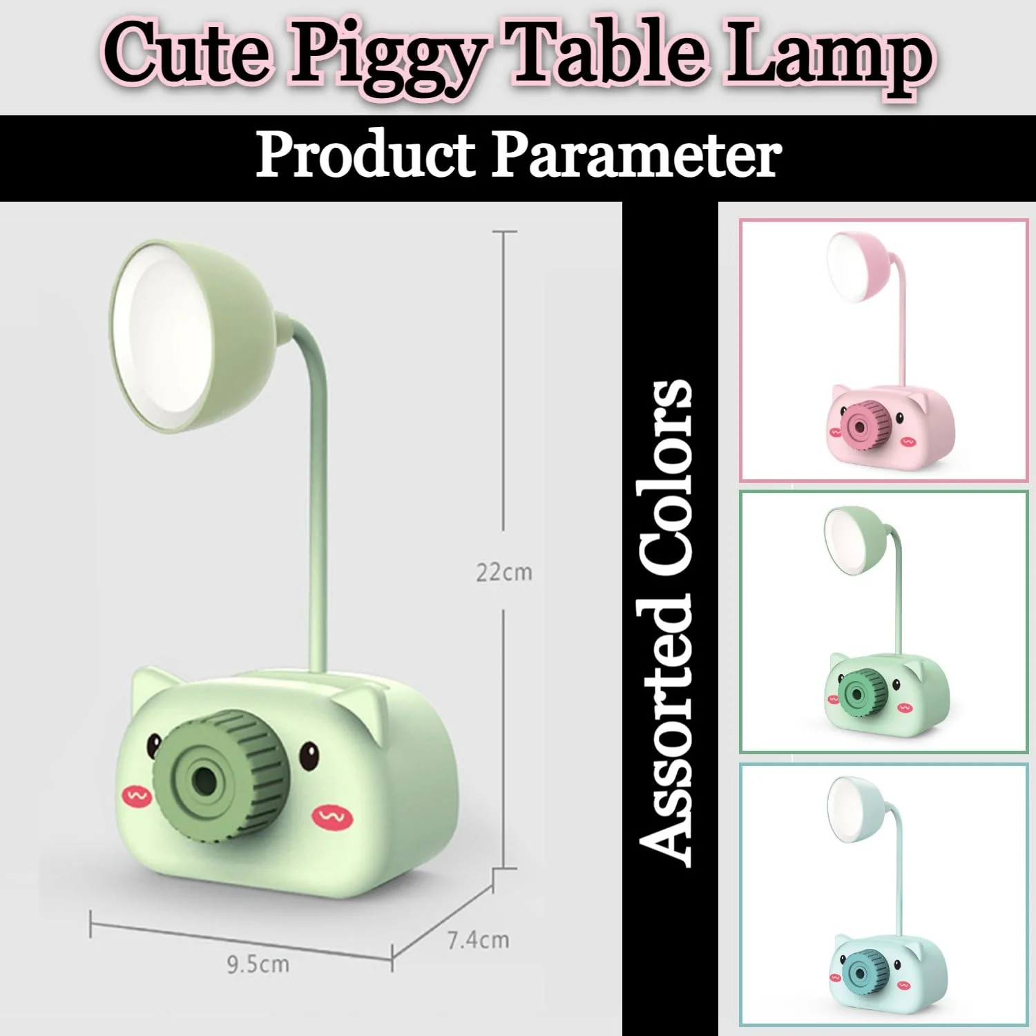Snortie: Rechargeable LED Table Lamp with Cute Pig Design, Eye-Friendly Study Light with Pen Holder, Sharpener & Camera-Style Look for Kids’ Desk - Image 2