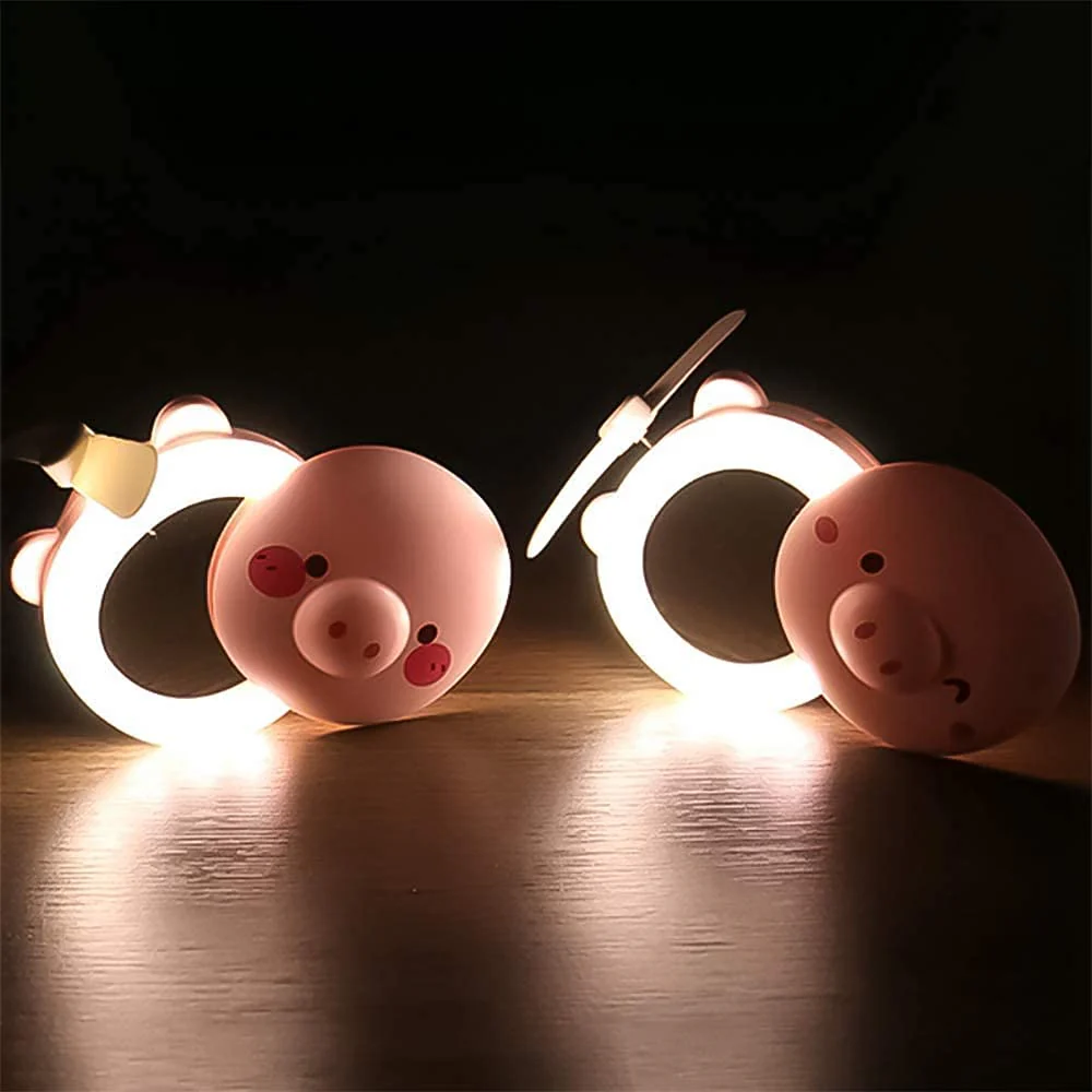 Snouty: 2-in-1 USB Rechargeable Piggy Mini Fan with LED Mirror Light, Cute Handheld Makeup Mirror & Portable Cooling Fan for Daily Use & Travel - Image 7