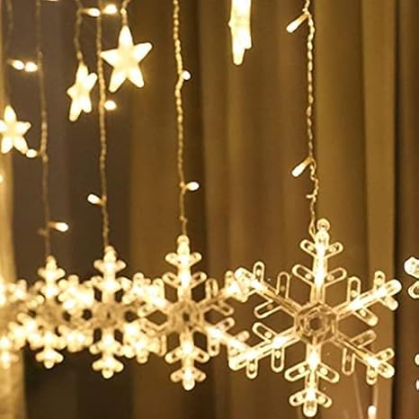 Snowflake LED String Lights Star Decorative Curtain Lights For Holiday Parties Room Decor 1set 6 snowflake and 6 stars - Image 2