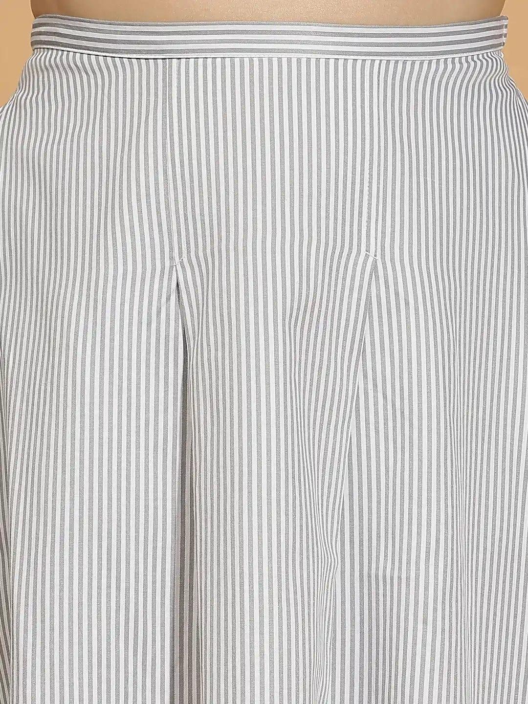 Soft Grey Stripe Print Elasticated Women’s Cotton Skirt - Image 6