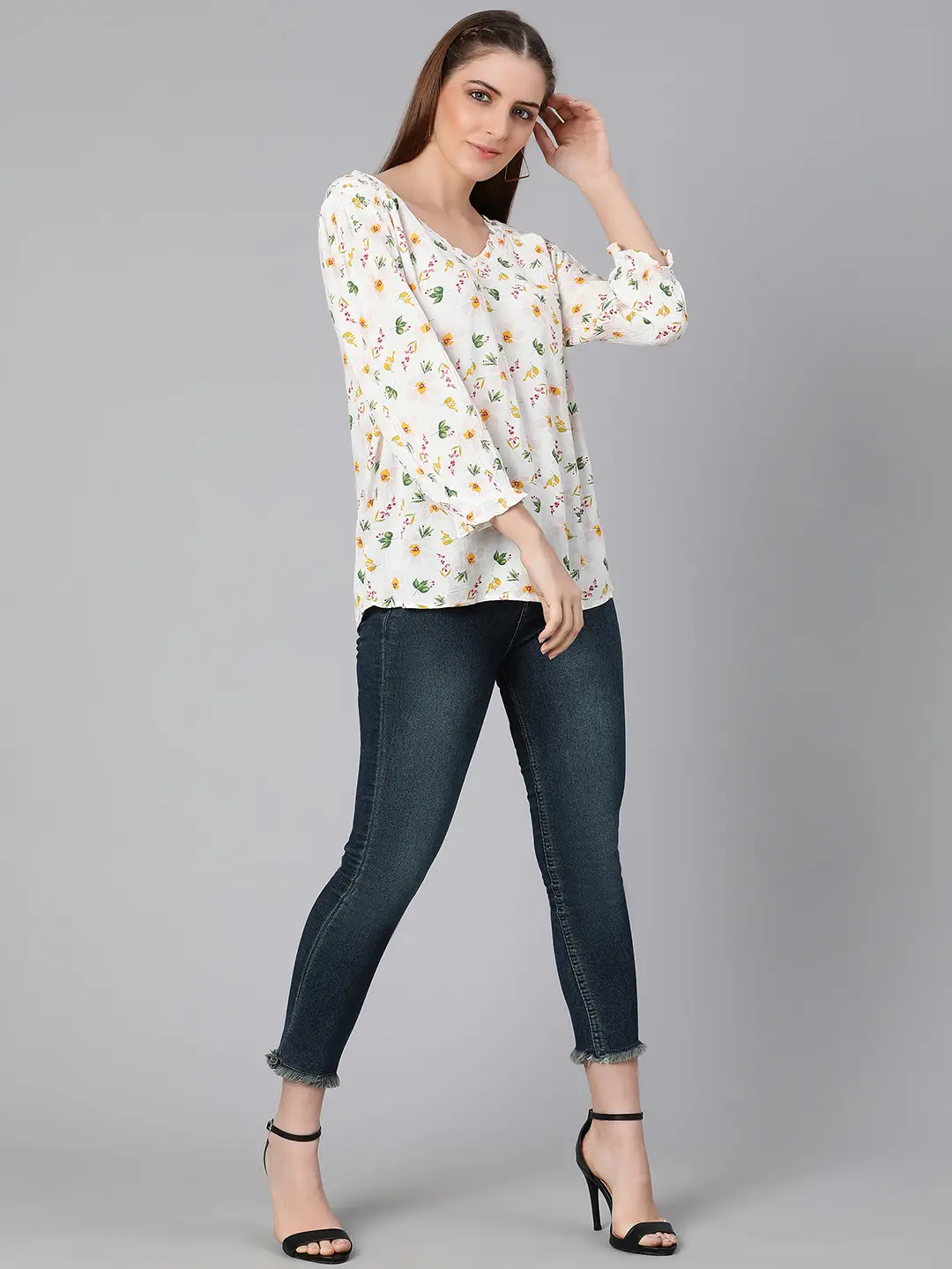 Solace White Floral Print Women Top - Image 2