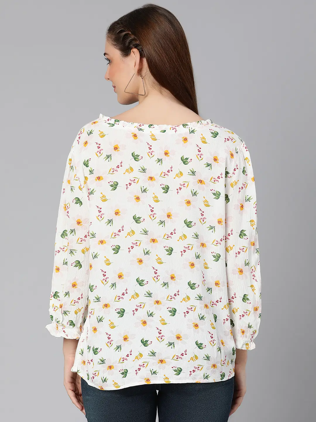 Solace White Floral Print Women Top - Image 5