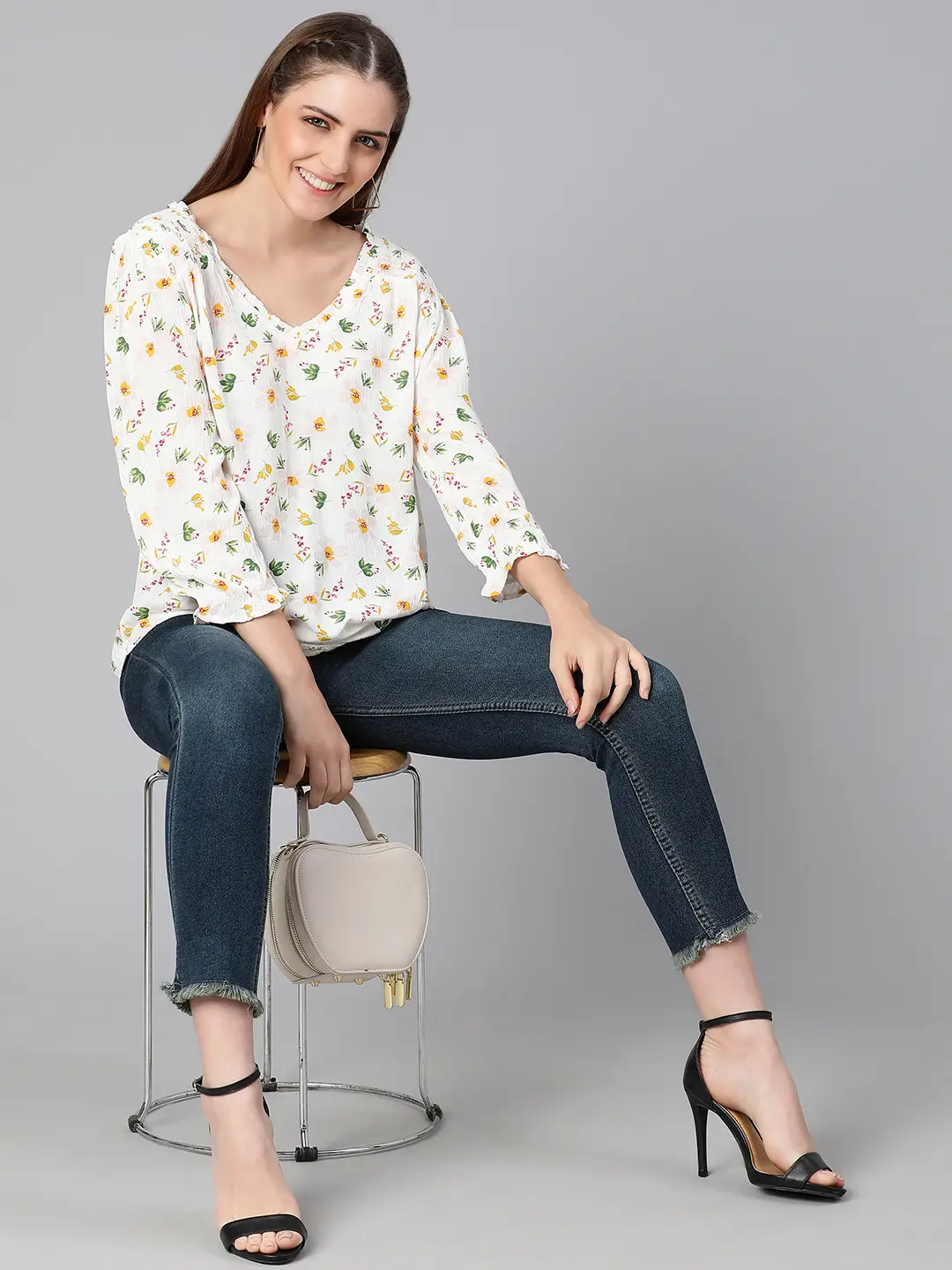 Solace White Floral Print Women Top - Image 7