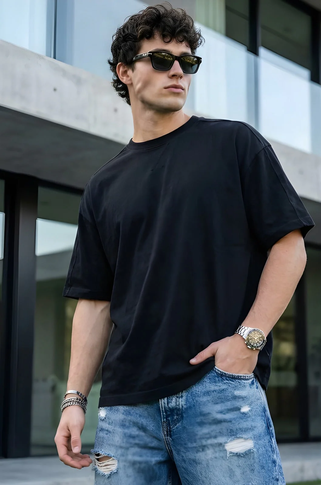 Solid Black oversized T-shirt - Image 4