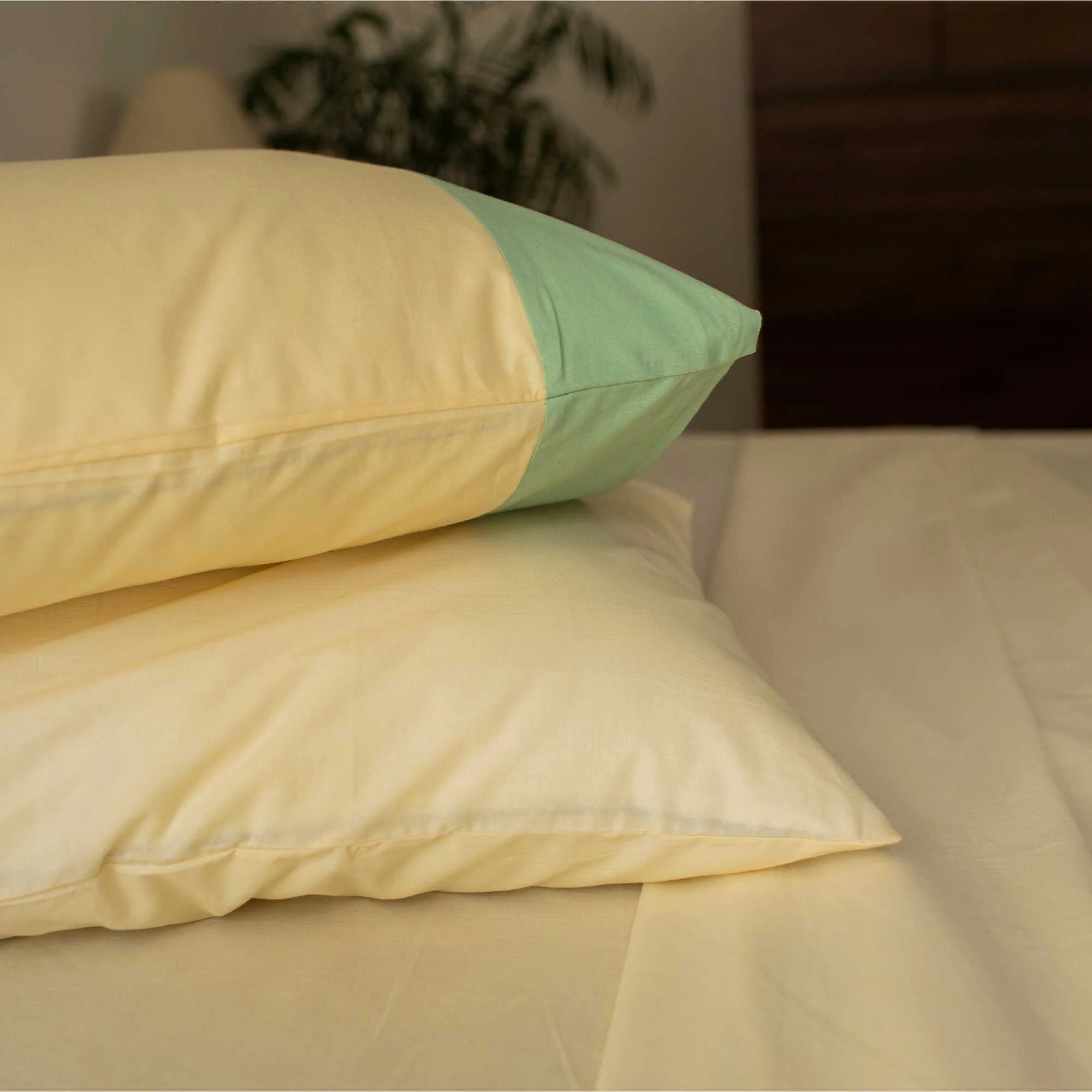 Solid Colour 100% Cotton, 270 Tc King Bedsheet With 2 Colour Accent Pillow Covers - Image 4